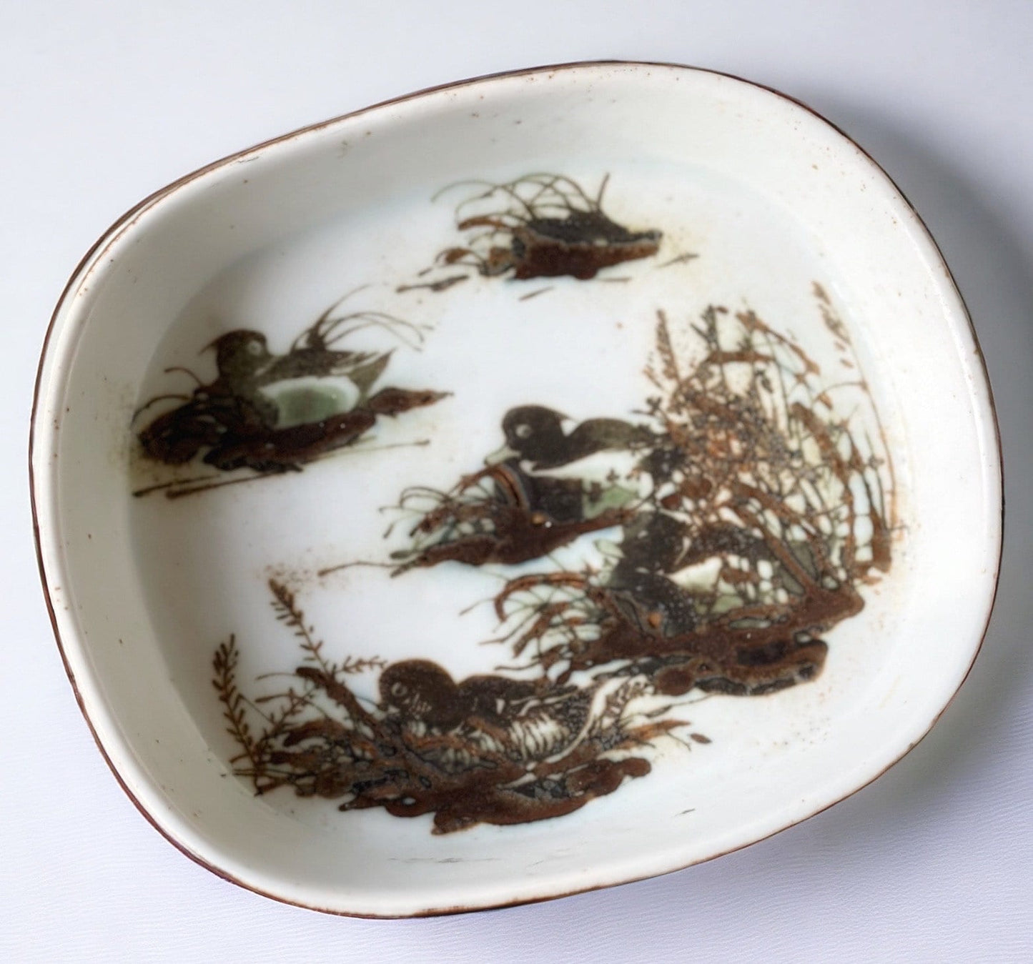 Nils Thorsson for Royal Copenhagen Dish Baca Earthenware with Eider Ducks. Circa 1965