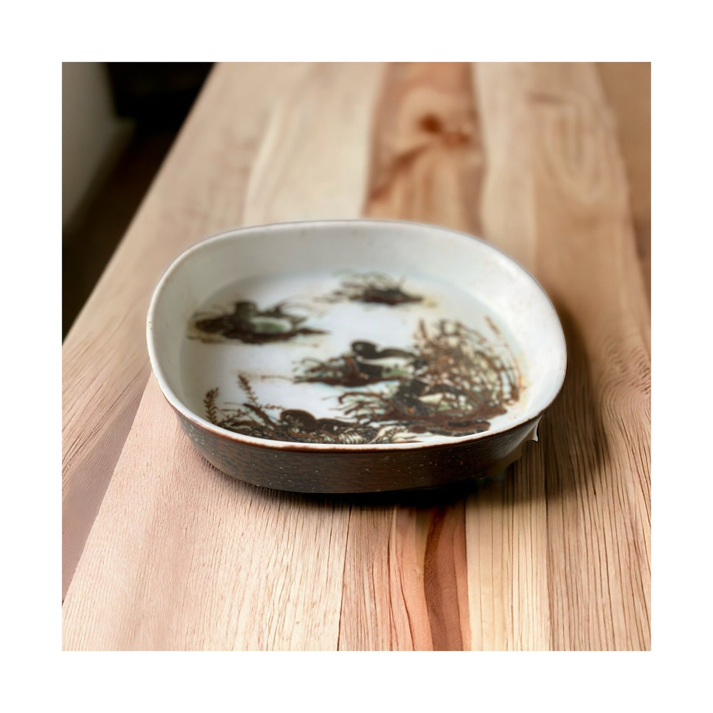 Nils Thorsson for Royal Copenhagen Dish Baca Earthenware with Eider Ducks. Circa 1965