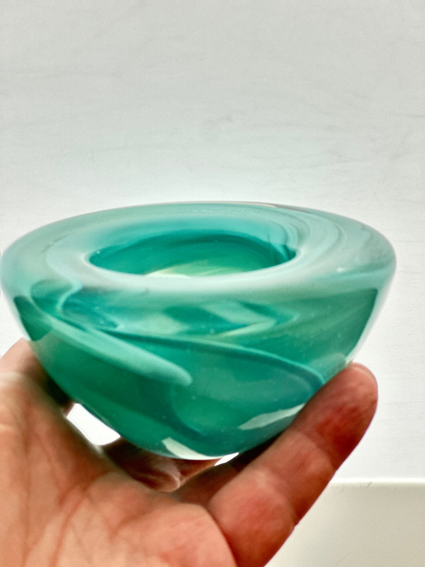 Vintage Kosta Boda Turquoise Blue Atoll Geode Bowl Votive Anna Ehrner