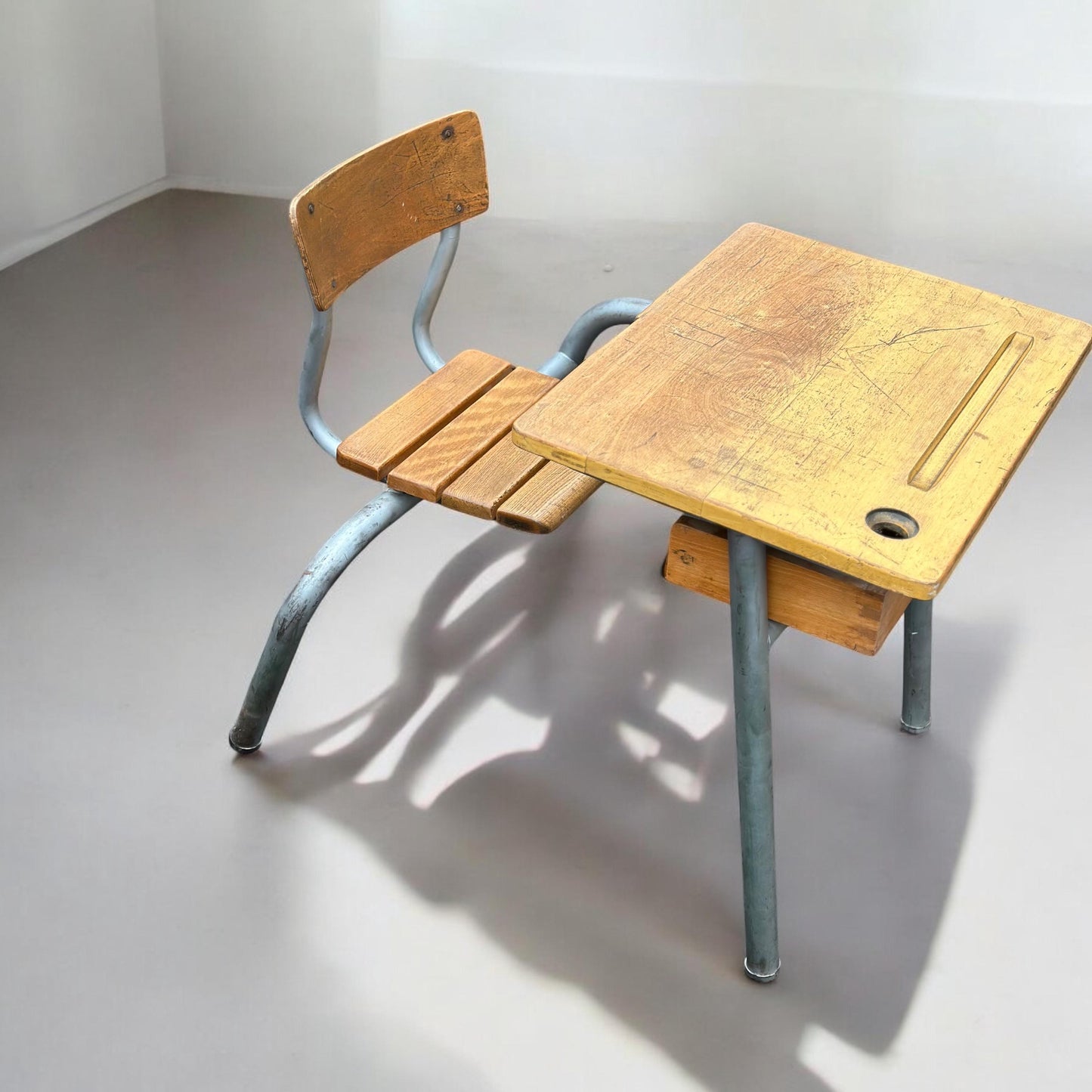 Vintage Mid Century Modern French School Desk Industrial French Rustic Modern Design