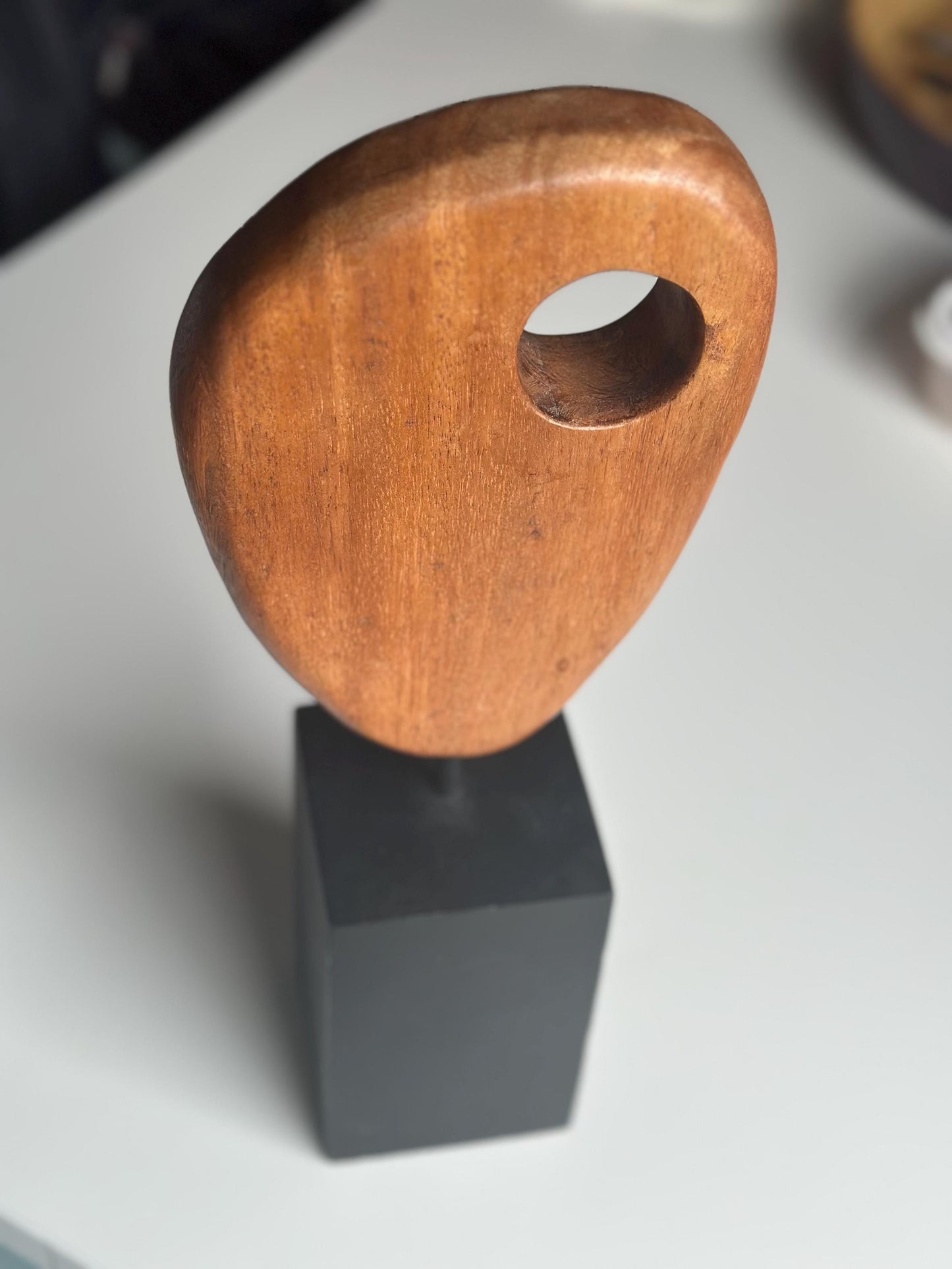 Midcentury 1960s Wood Teardrop Sculpture on Plinth