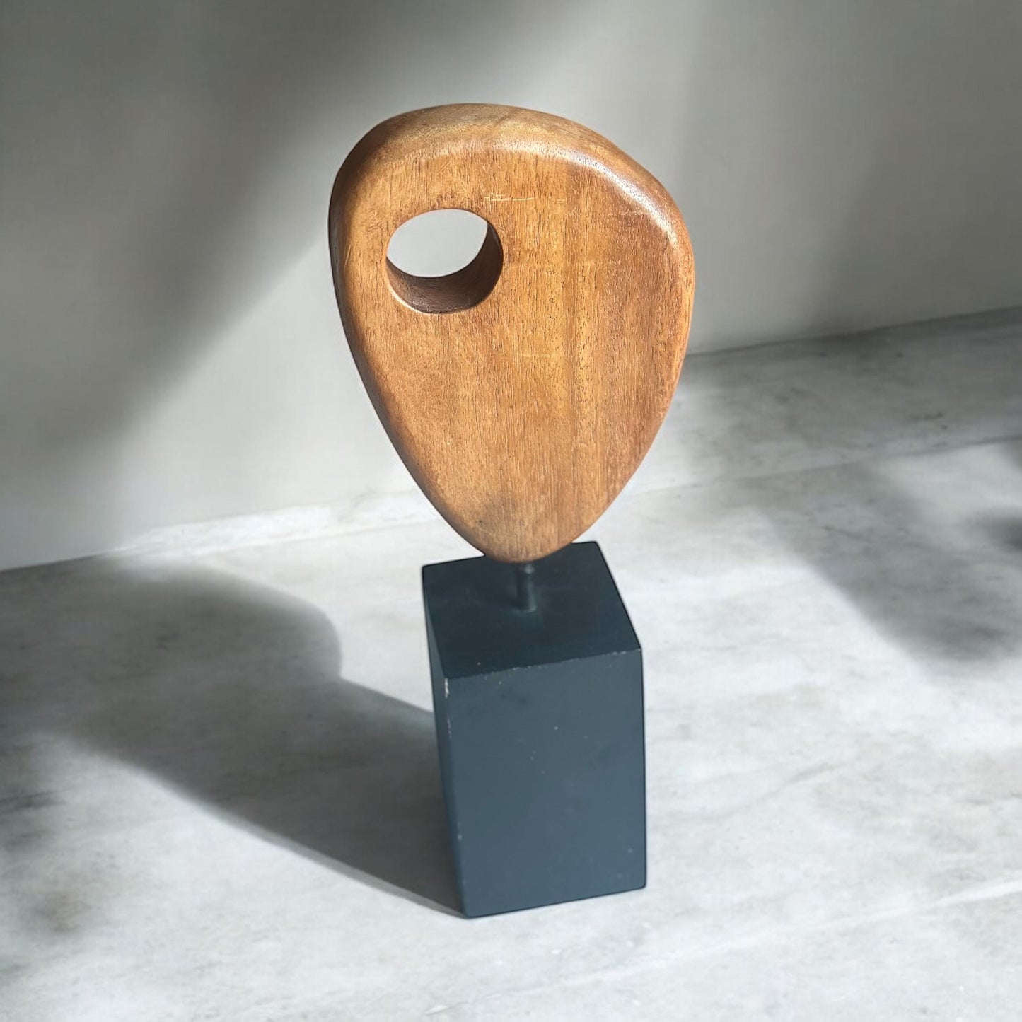 Midcentury 1960s Wood Teardrop Sculpture on Plinth