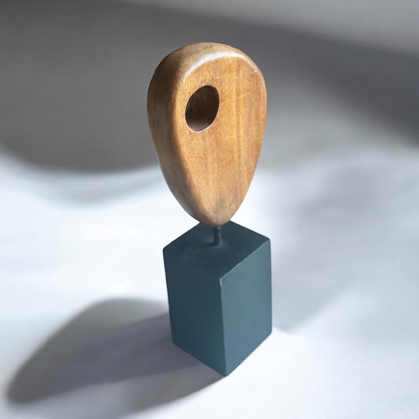 Midcentury 1960s Wood Teardrop Sculpture on Plinth