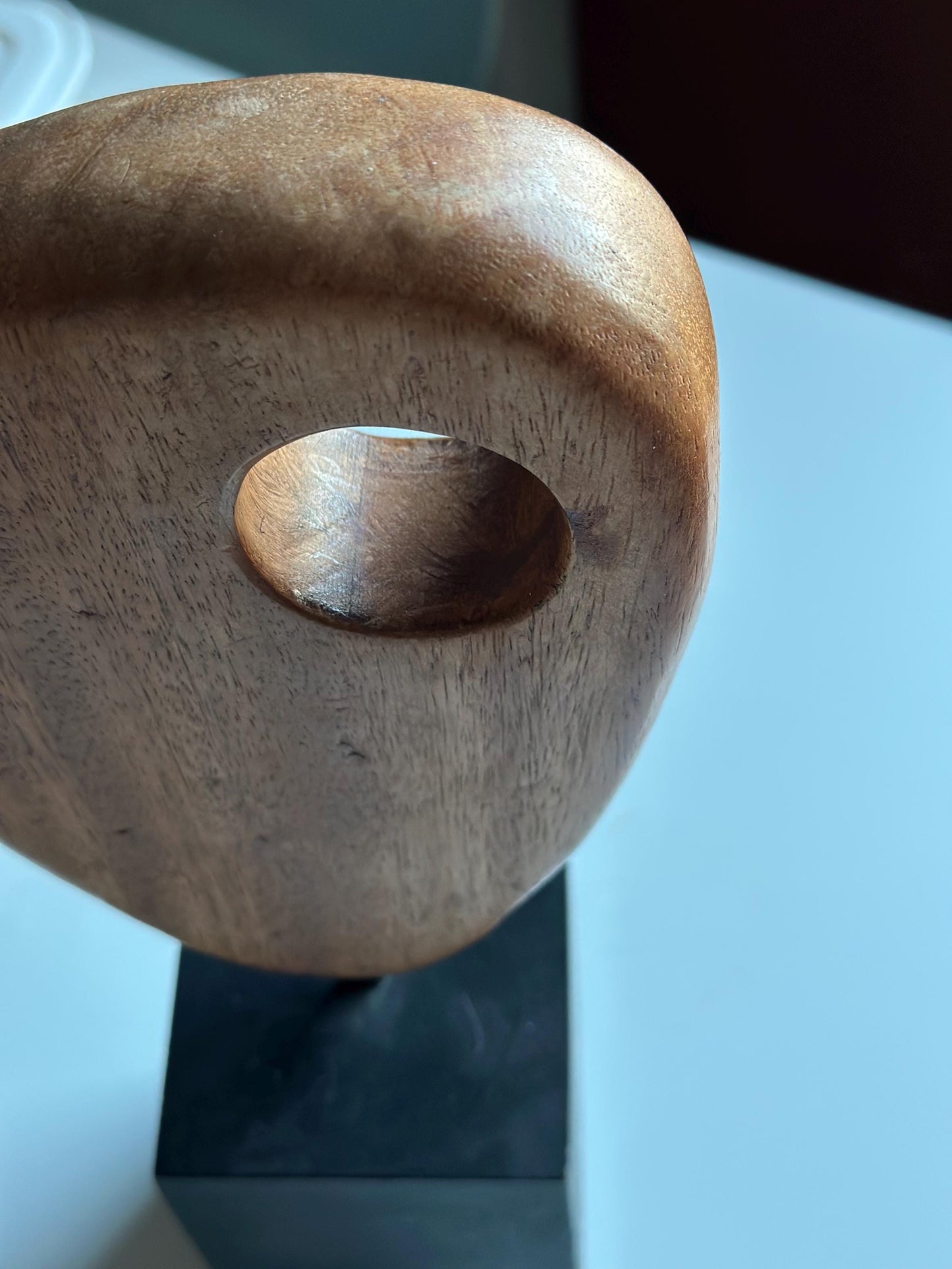 Midcentury 1960s Wood Teardrop Sculpture on Plinth