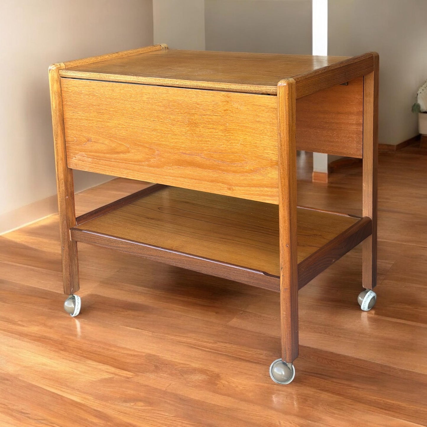 Teak Mid Century Modern Drop Leaf Bar / Drinks Cart Scandinavian Danish Gplan