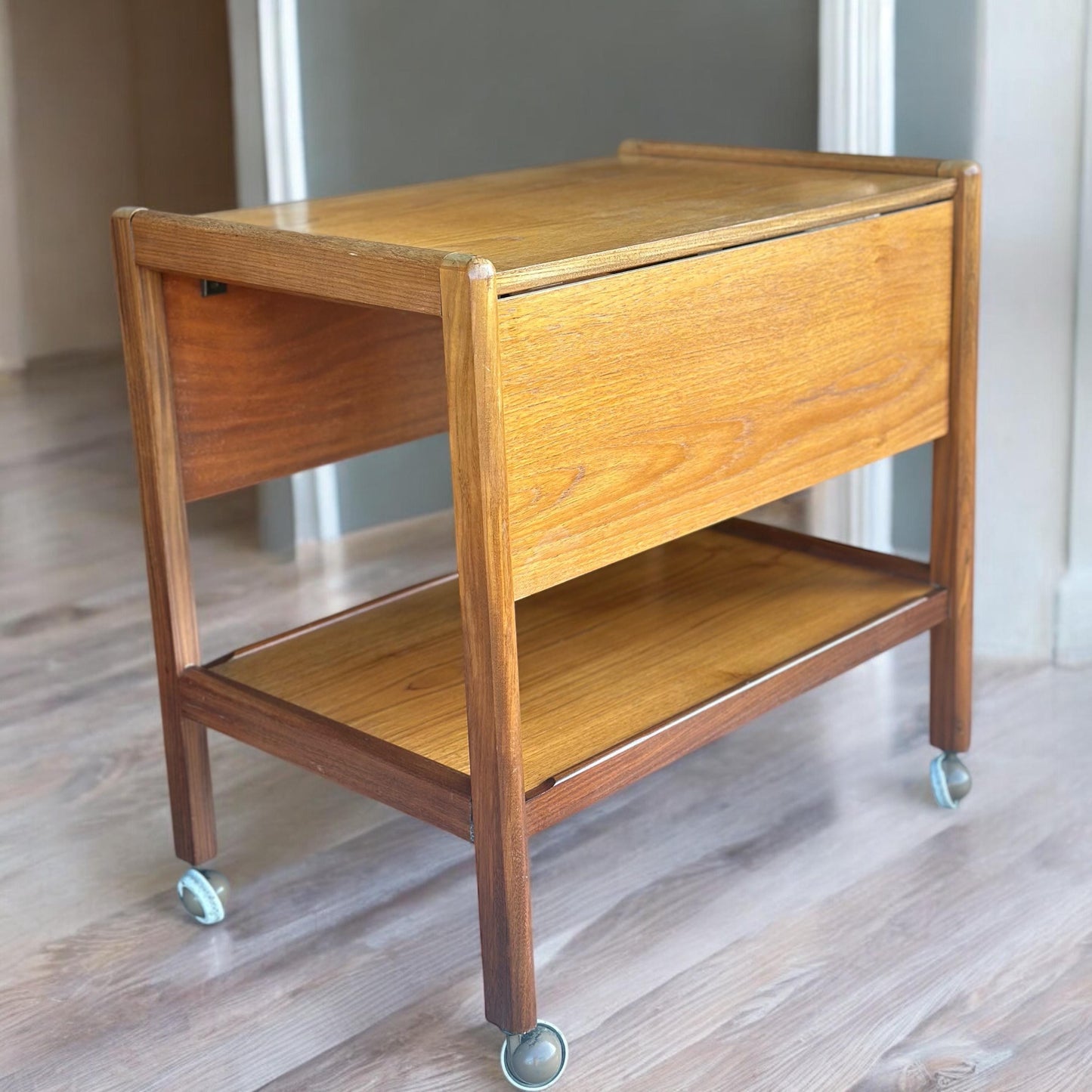 Teak Mid Century Modern Drop Leaf Bar / Drinks Cart Scandinavian Danish Gplan