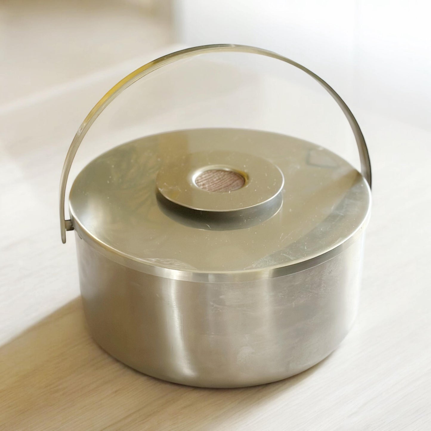 Danish Modern Stainless Steel Teak Ice Bucket by Kalmar Designs 1970s
