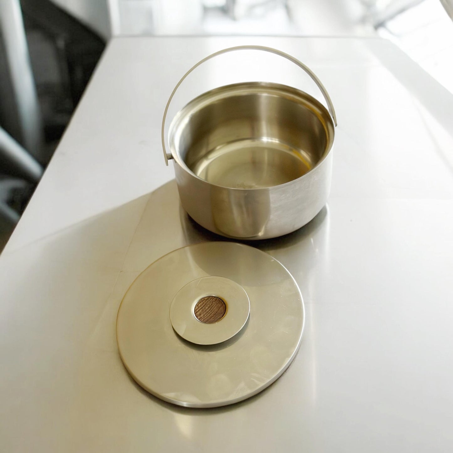 Danish Modern Stainless Steel Teak Ice Bucket by Kalmar Designs 1970s
