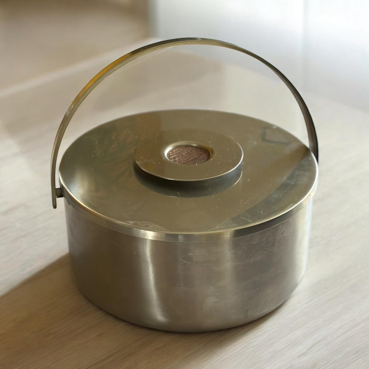 Danish Modern Stainless Steel Teak Ice Bucket by Kalmar Designs 1970s