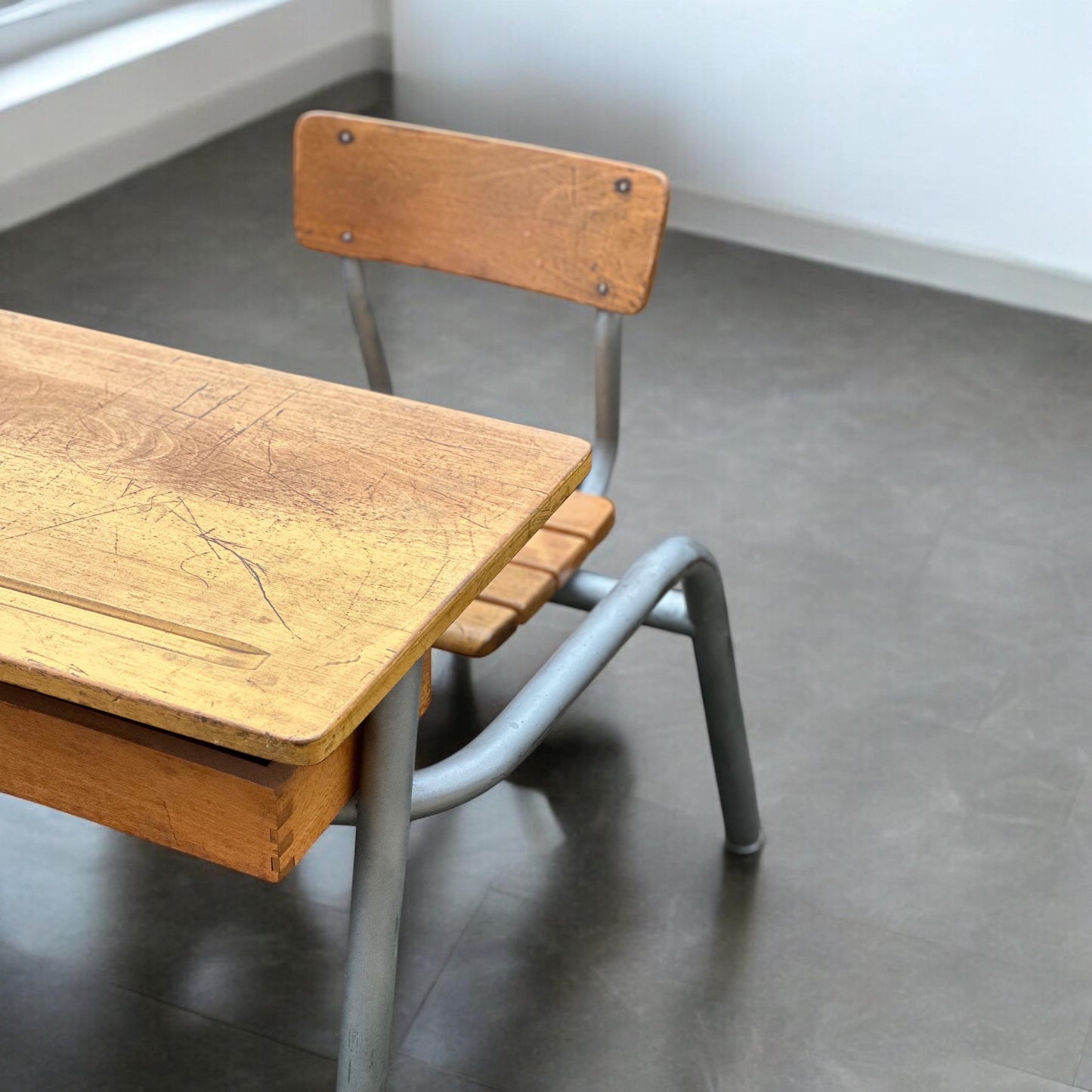 Vintage Mid Century Modern French School Desk Industrial French Rustic Modern Design