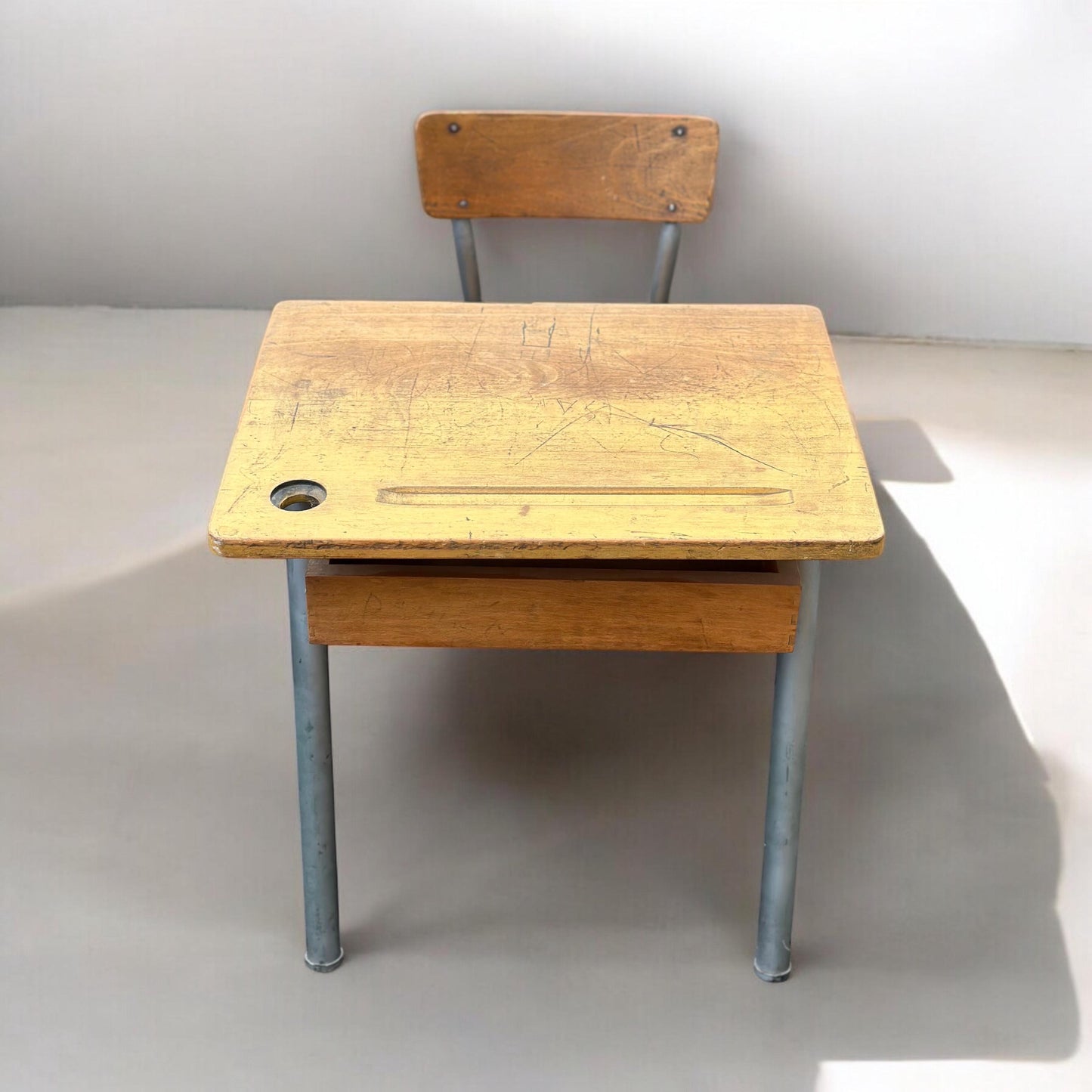Vintage Mid Century Modern French School Desk Industrial French Rustic Modern Design
