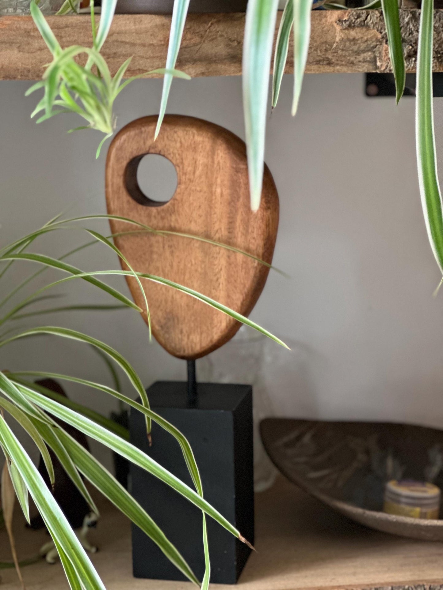 Midcentury 1960s Wood Teardrop Sculpture on Plinth
