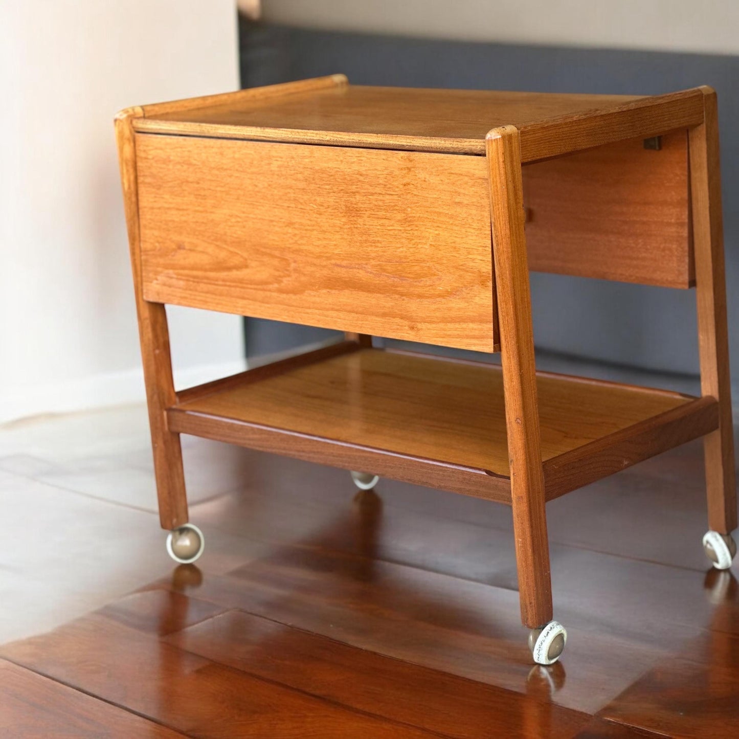 Teak Mid Century Modern Drop Leaf Bar / Drinks Cart Scandinavian Danish Gplan