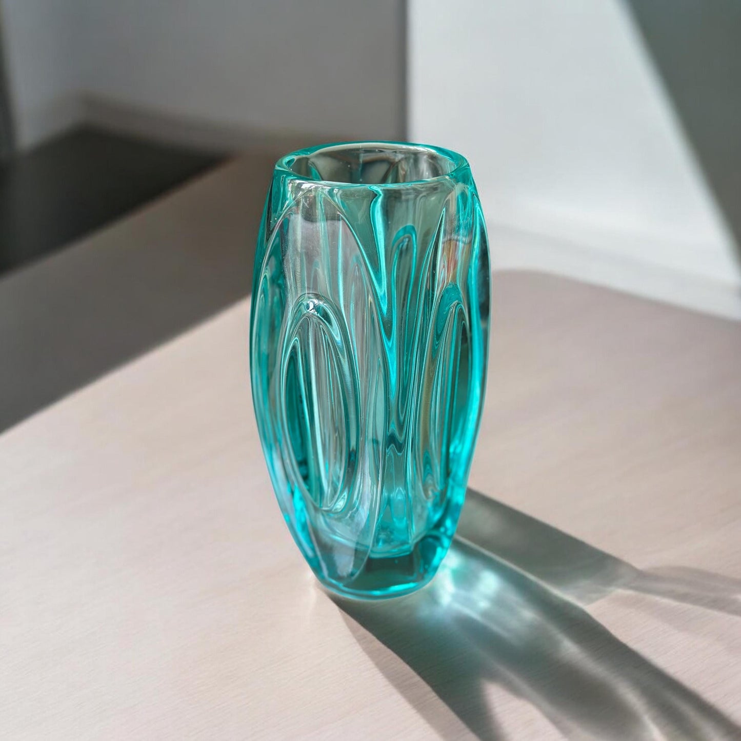Vintage Mid Century Lens Vase 914 by Rudolf Schrötter for Sklo Union, 1950s Design, Czech Glass, Mid Century Modern