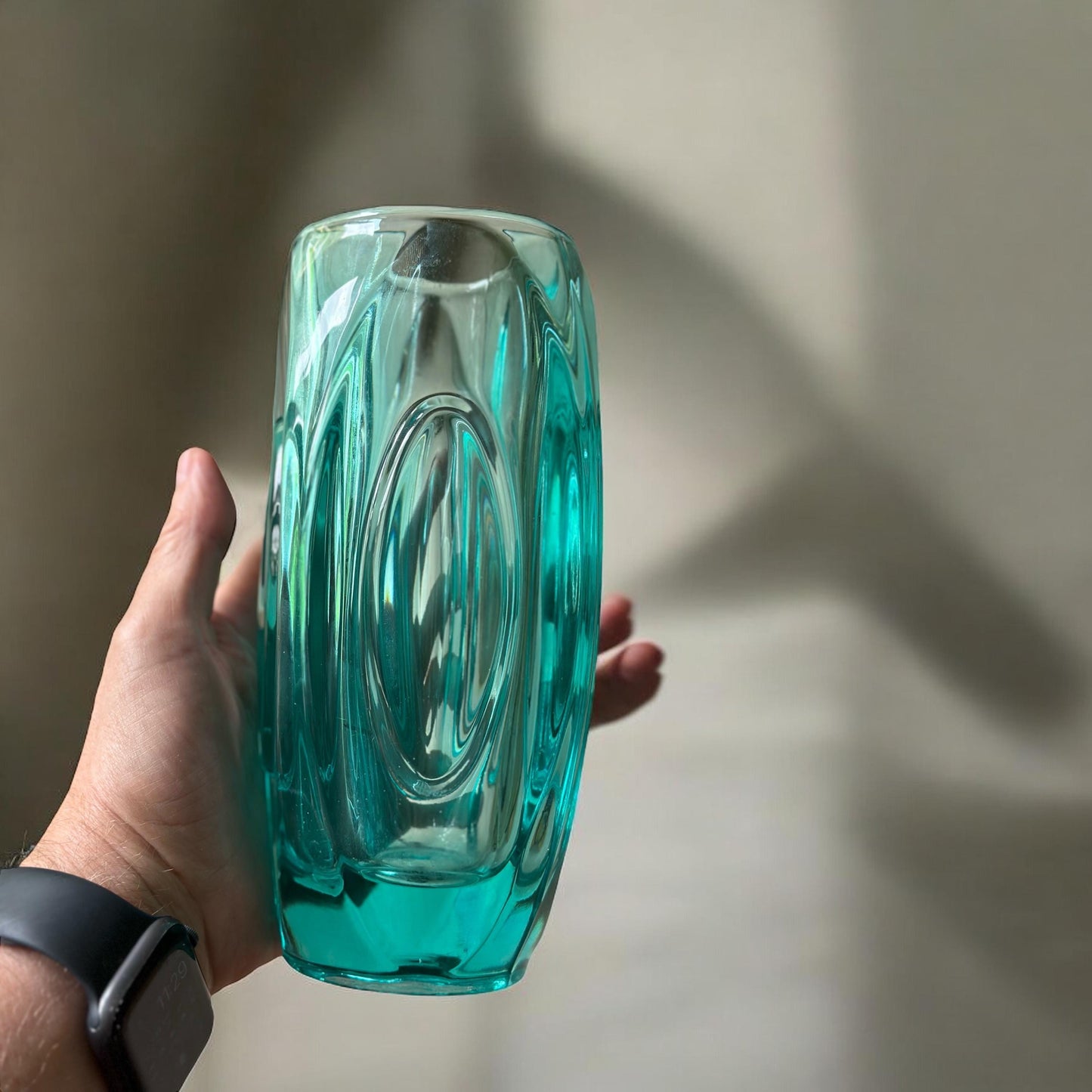 Vintage Mid Century Lens Vase 914 by Rudolf Schrötter for Sklo Union, 1950s Design, Czech Glass, Mid Century Modern