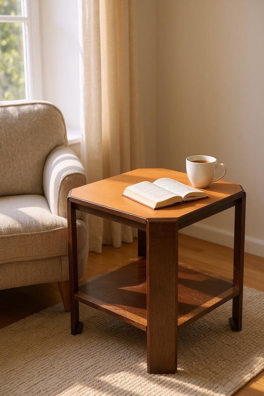 Vintage 1930s Oak Side Table with 1960s Orange Formica Top – Restored Original
