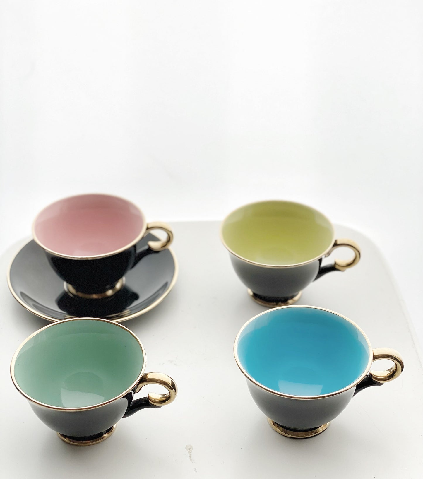 Scandinavian Coffee Tea 1960s Stavenger Flint Norway Harlequin Espresso Tea Cups and Saucers Set of 6 Teapot Jug and Sugar Bowk