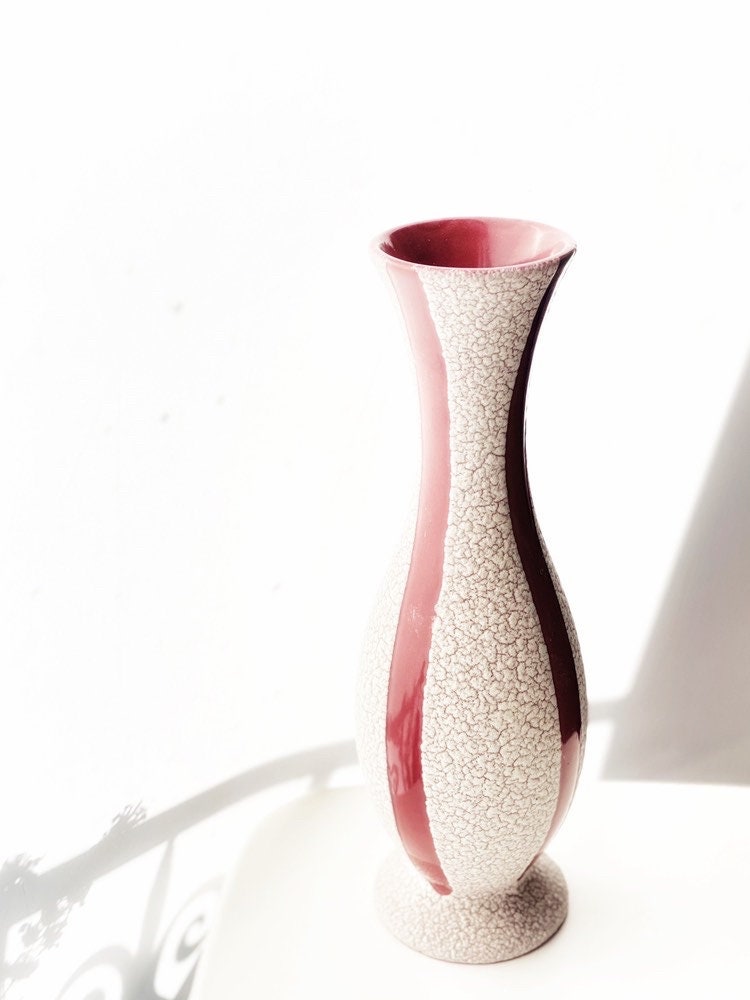 Jasba West German Crackle Vase Pink/Red Stripes