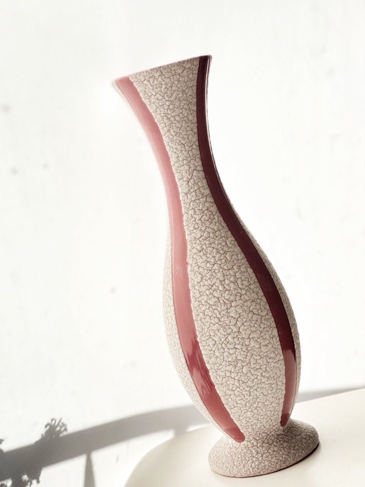 Jasba West German Crackle Vase Pink/Red Stripes