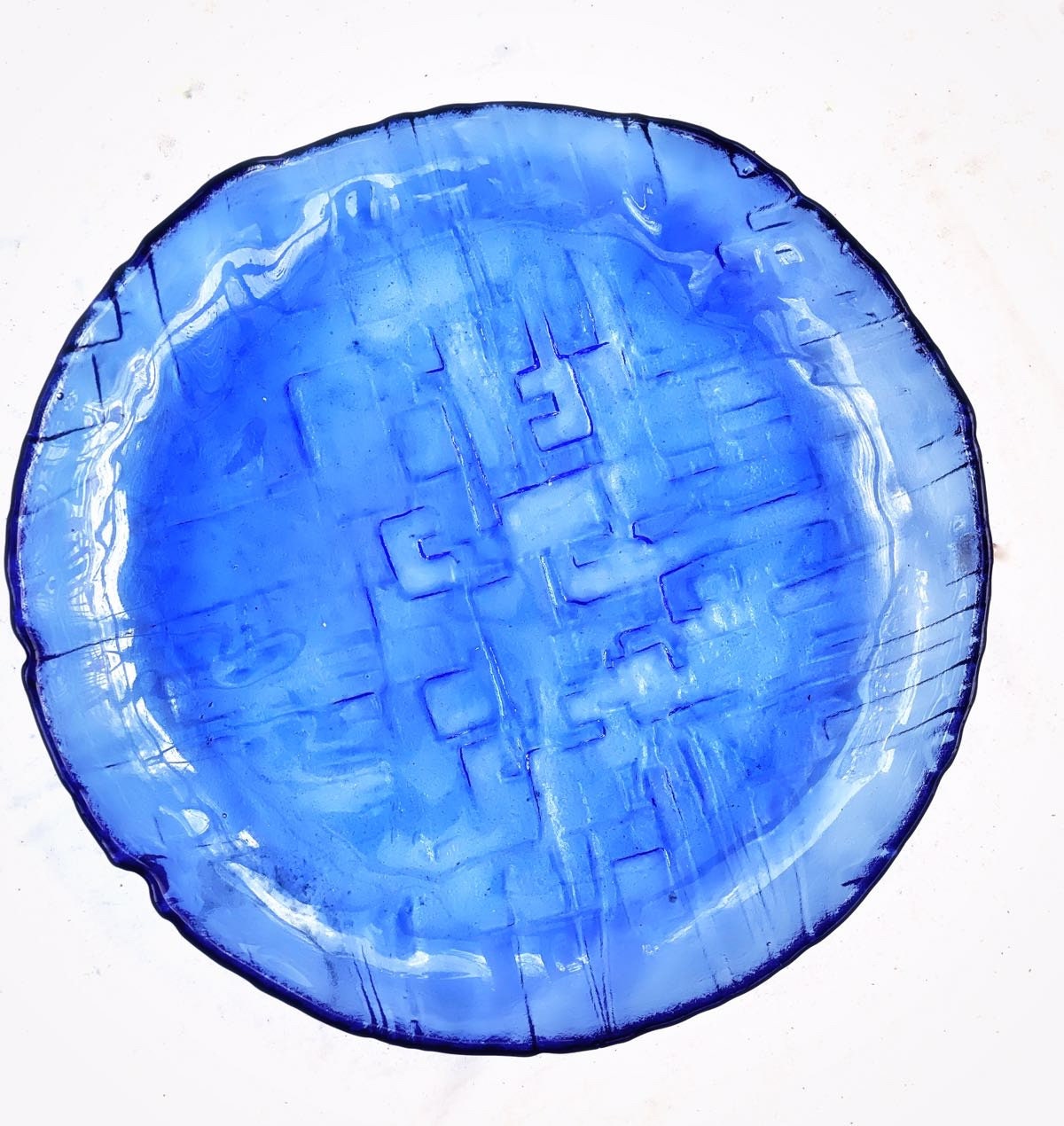 1960s Ruda Glasbruk Swedish Cobalt Glass Platter by Gotte Augustsson Art Glass