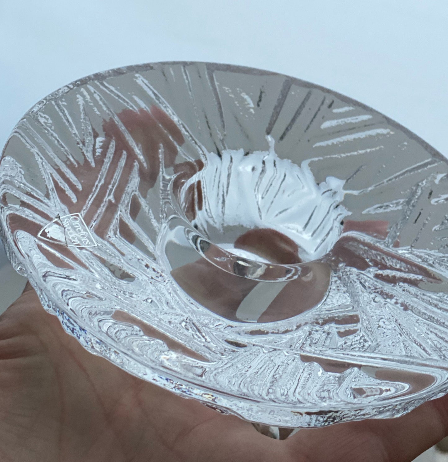 Orrefors Votive Candleholder by Lars Hellsten Crystal Glass Scandinavian Landscape