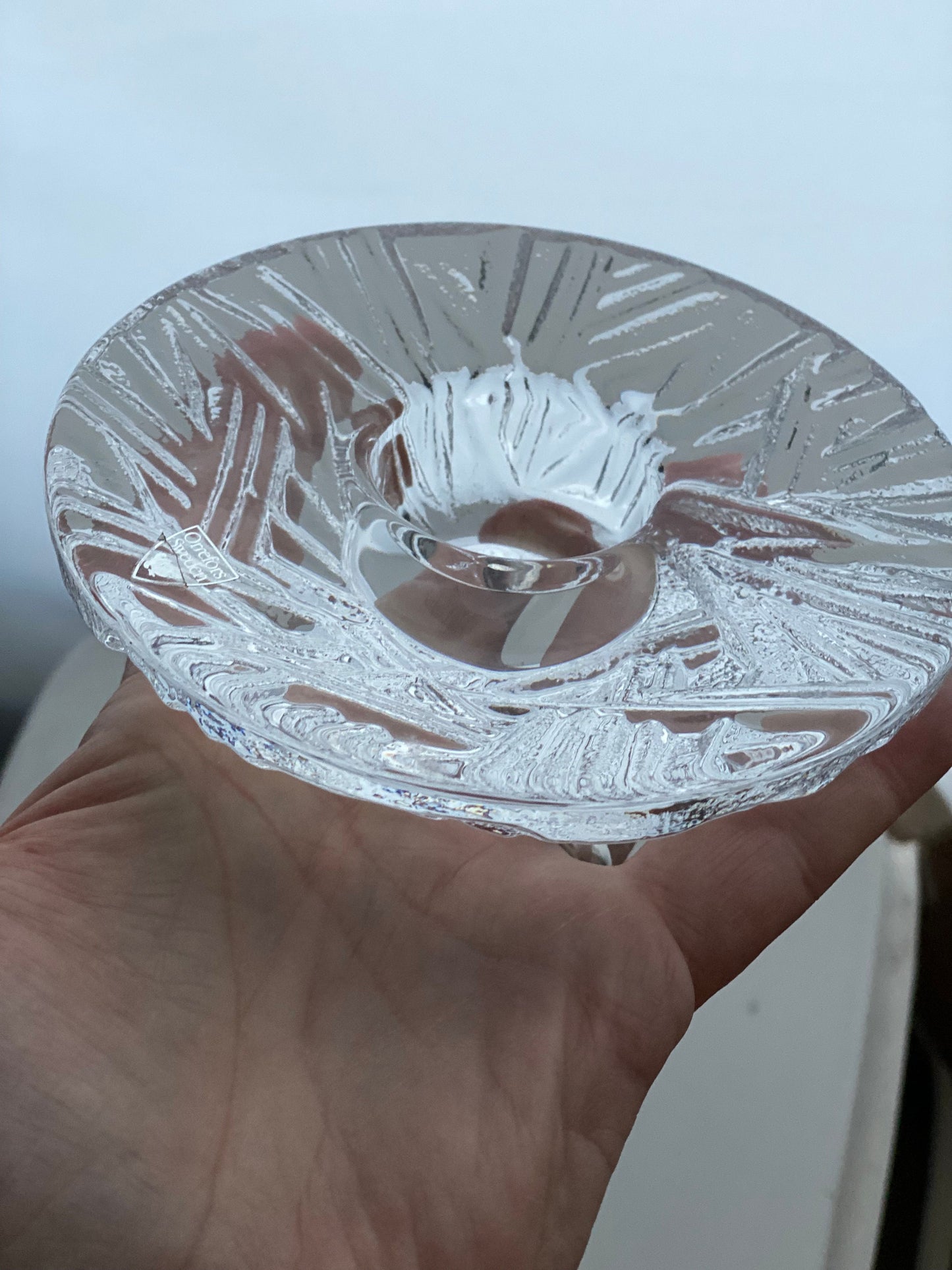 Orrefors Votive Candleholder by Lars Hellsten Crystal Glass Scandinavian Landscape