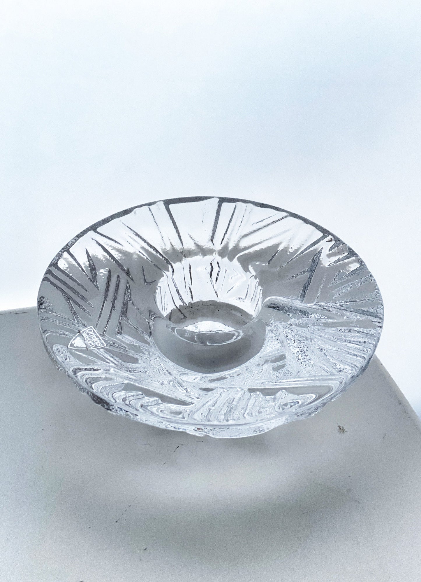 Orrefors Votive Candleholder by Lars Hellsten Crystal Glass Scandinavian Landscape