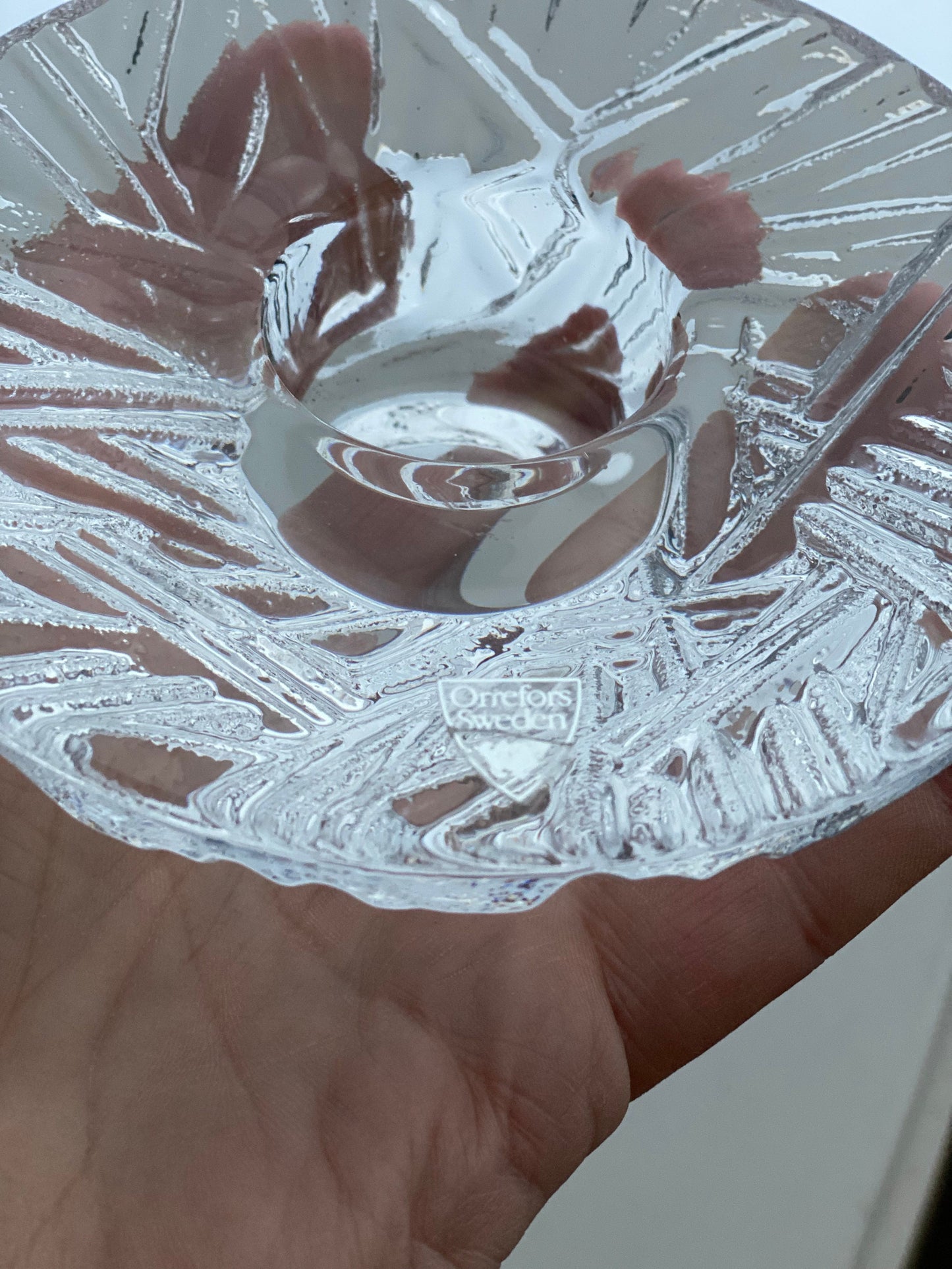 Orrefors Votive Candleholder by Lars Hellsten Crystal Glass Scandinavian Landscape