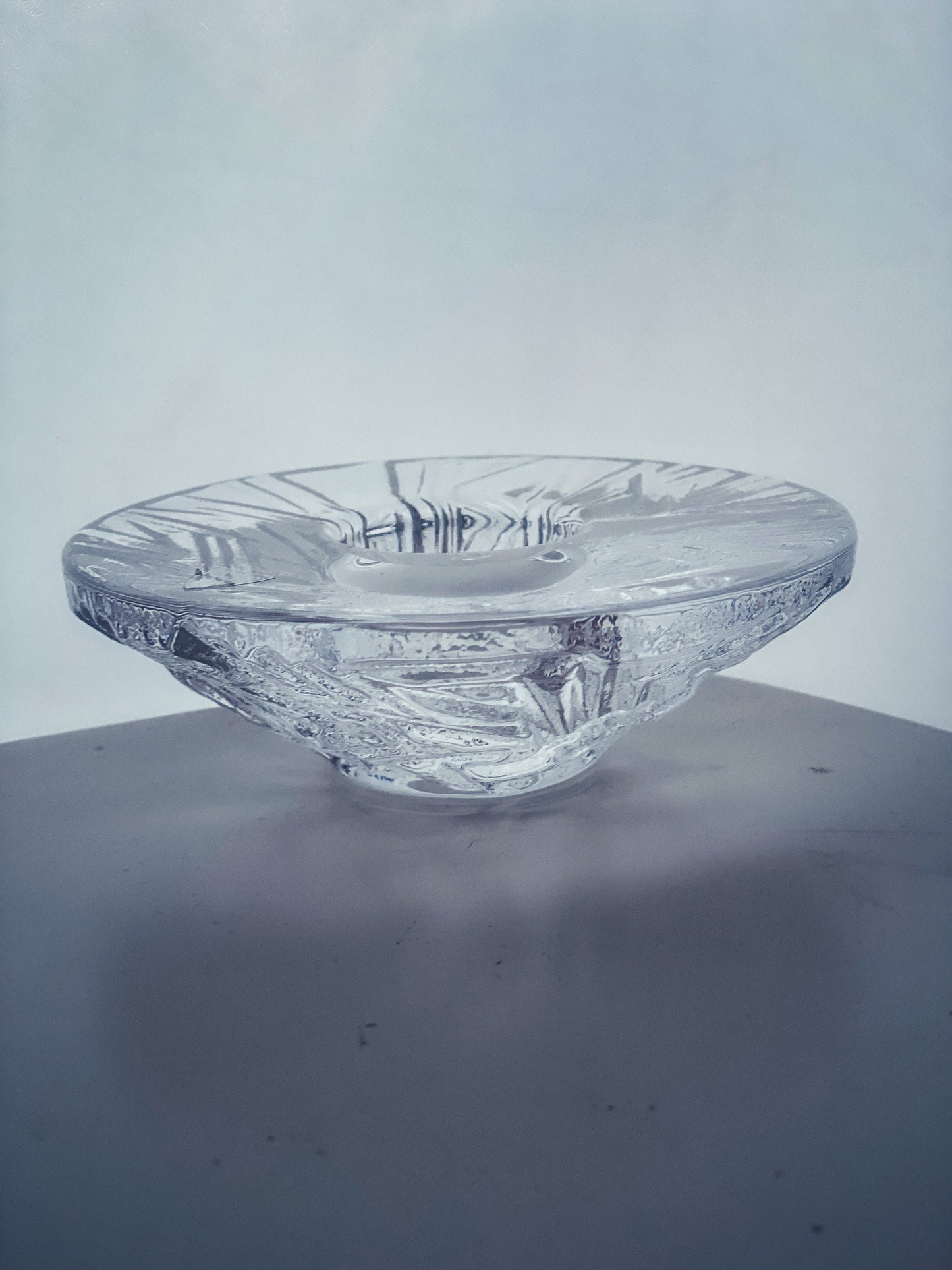 Orrefors Votive Candleholder by Lars Hellsten Crystal Glass Scandinavian Landscape