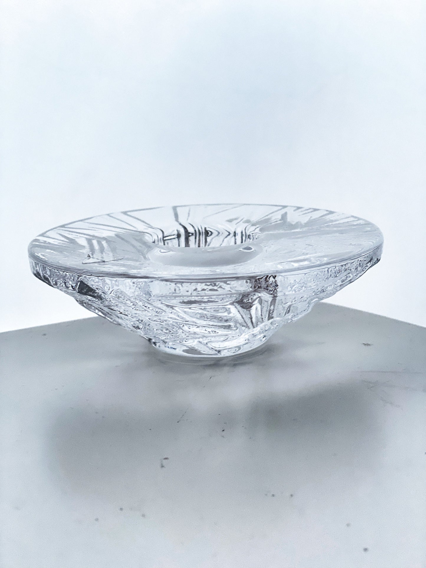 Orrefors Votive Candleholder by Lars Hellsten Crystal Glass Scandinavian Landscape
