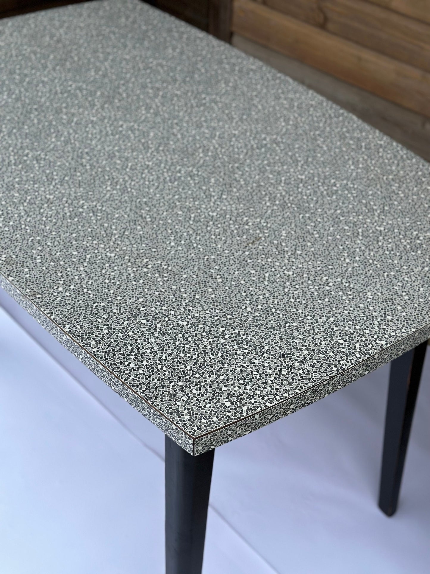 Modernist Wood and Formica Dining Table 1950s Geometric Black and White Pattern
