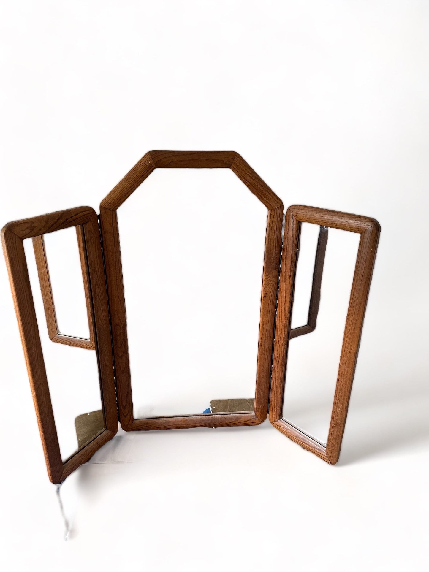 1970s Tri Fold Oak Surround Mirror Floor Standing of for Wall