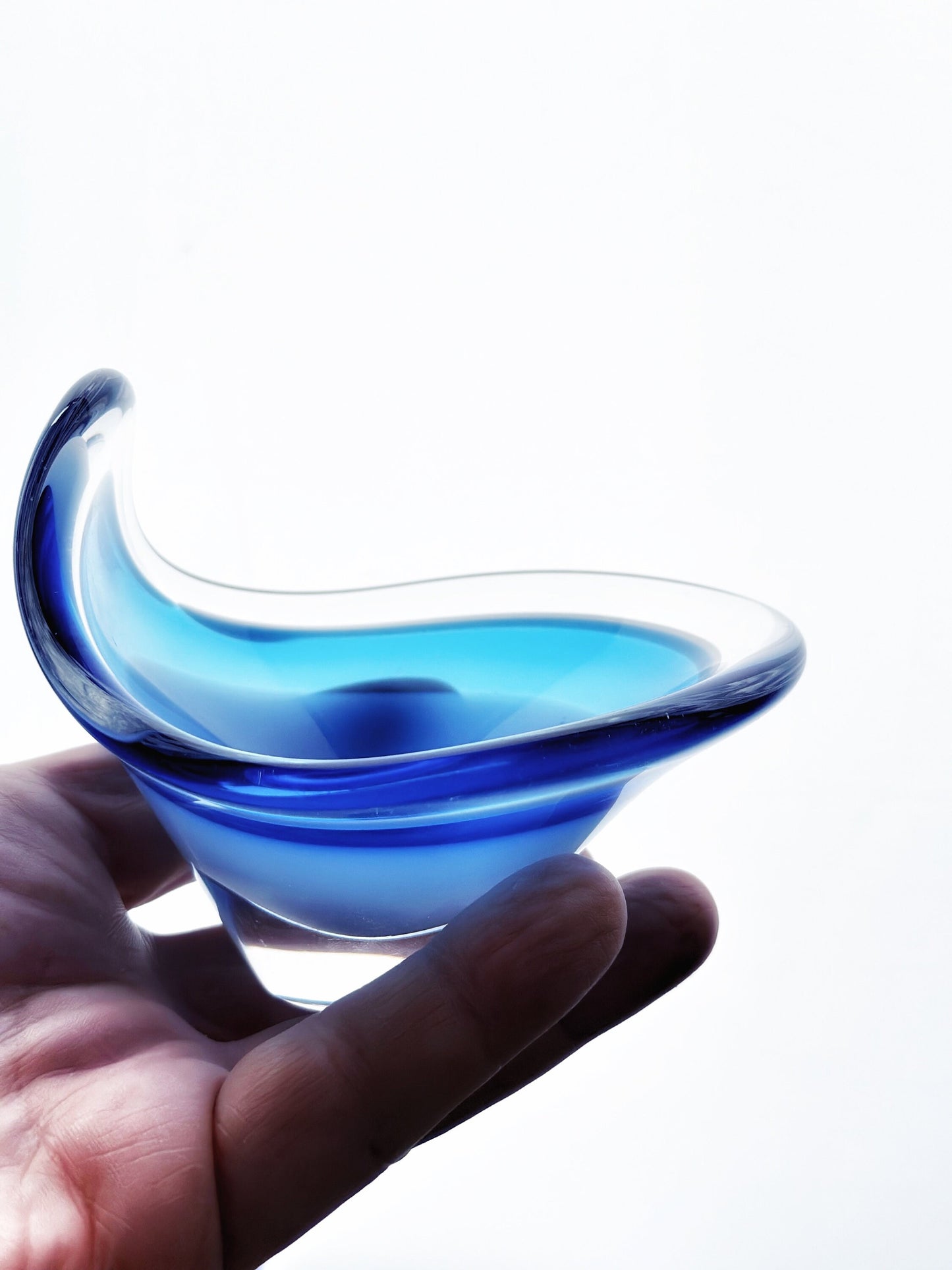 Flygsfors ‘Coquille’ Cased Bowl Blue and Clear Glass 1960s