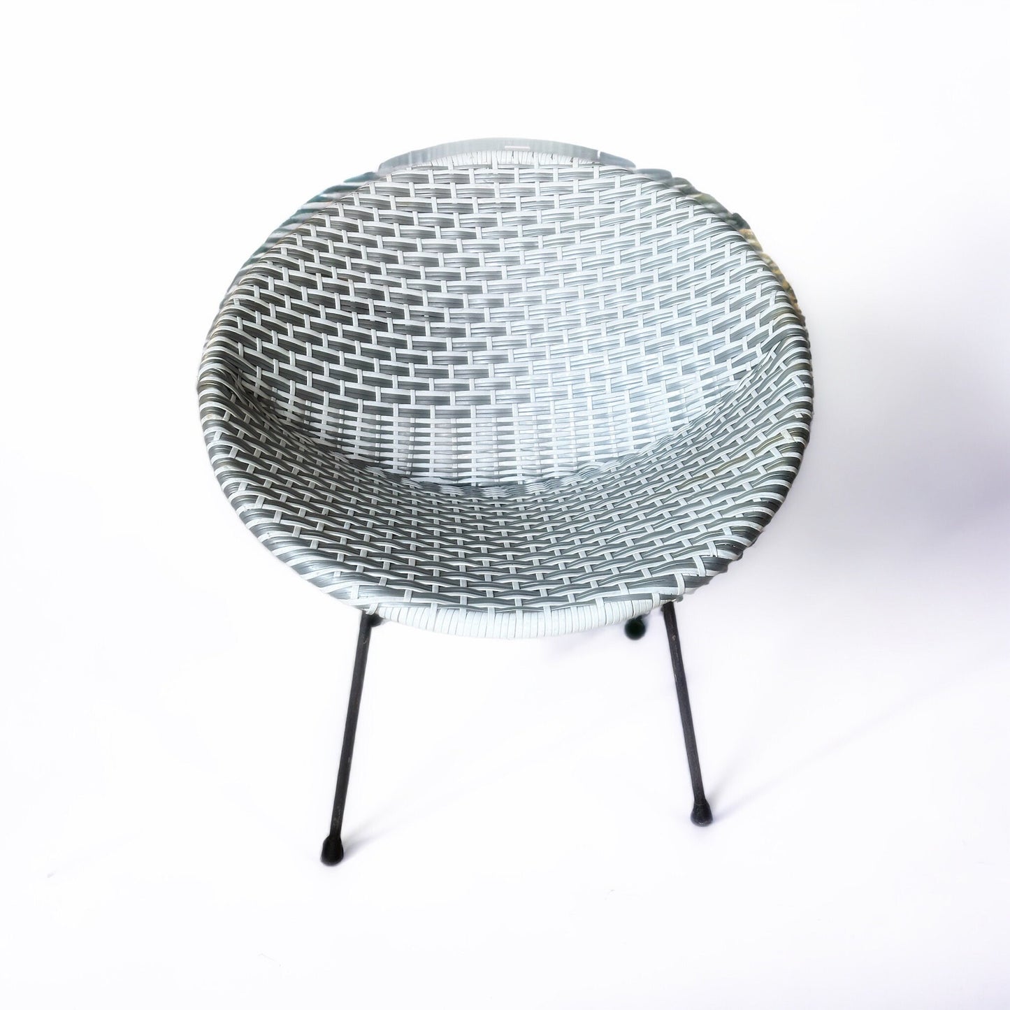 Vintage 1950’s Sputnik Satellite Woven Vinyl Chair in White and Silver
