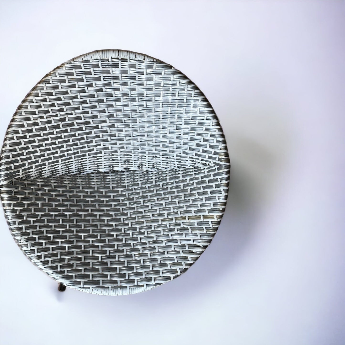 Vintage 1950’s Sputnik Satellite Woven Vinyl Chair in White and Silver