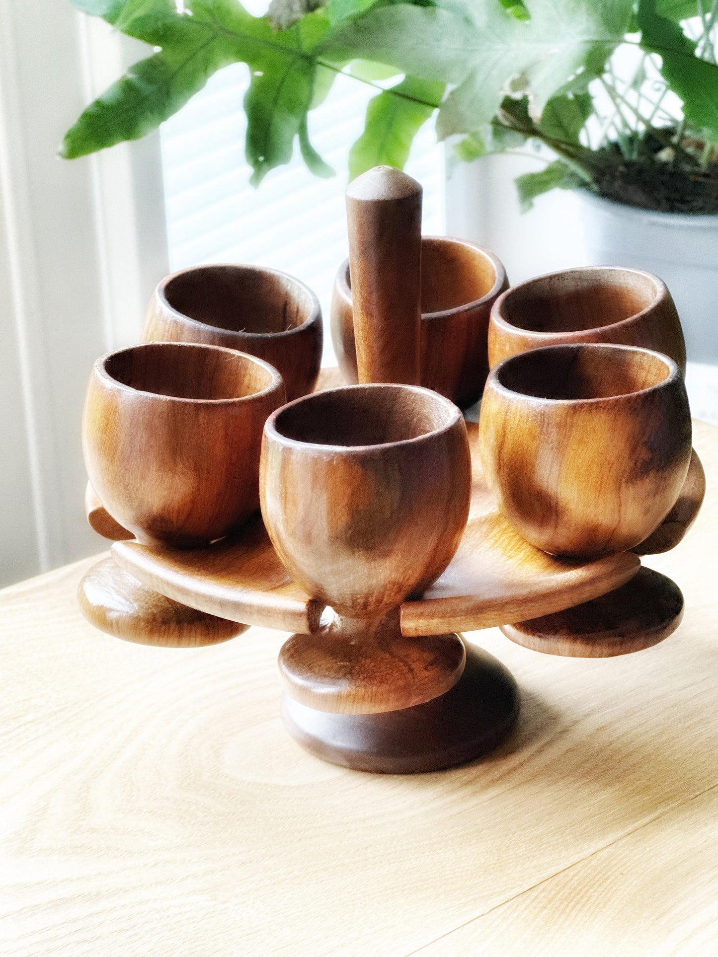 Olive and Teak Wood Eggcup Stand Server