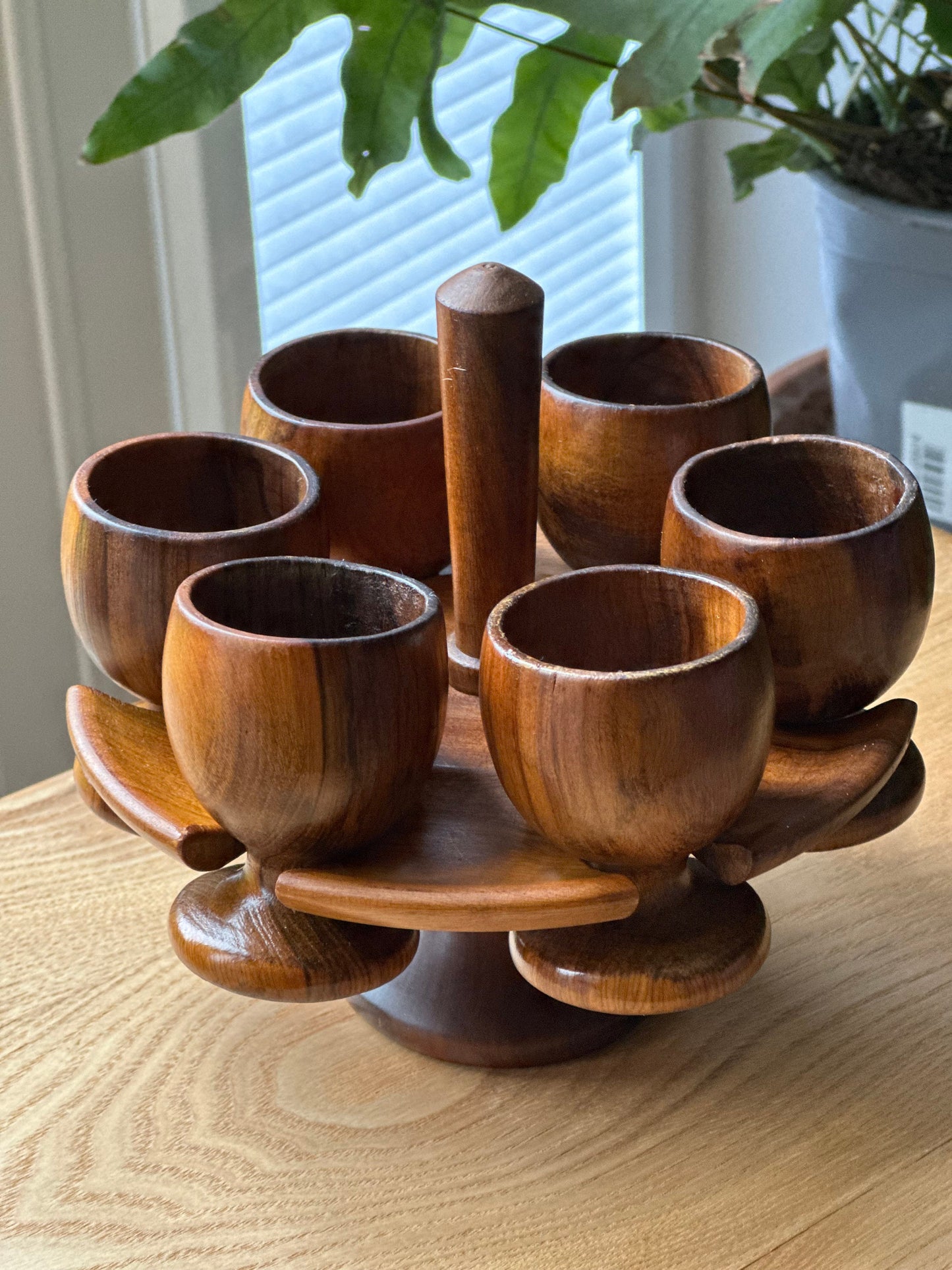 Olive and Teak Wood Eggcup Stand Server