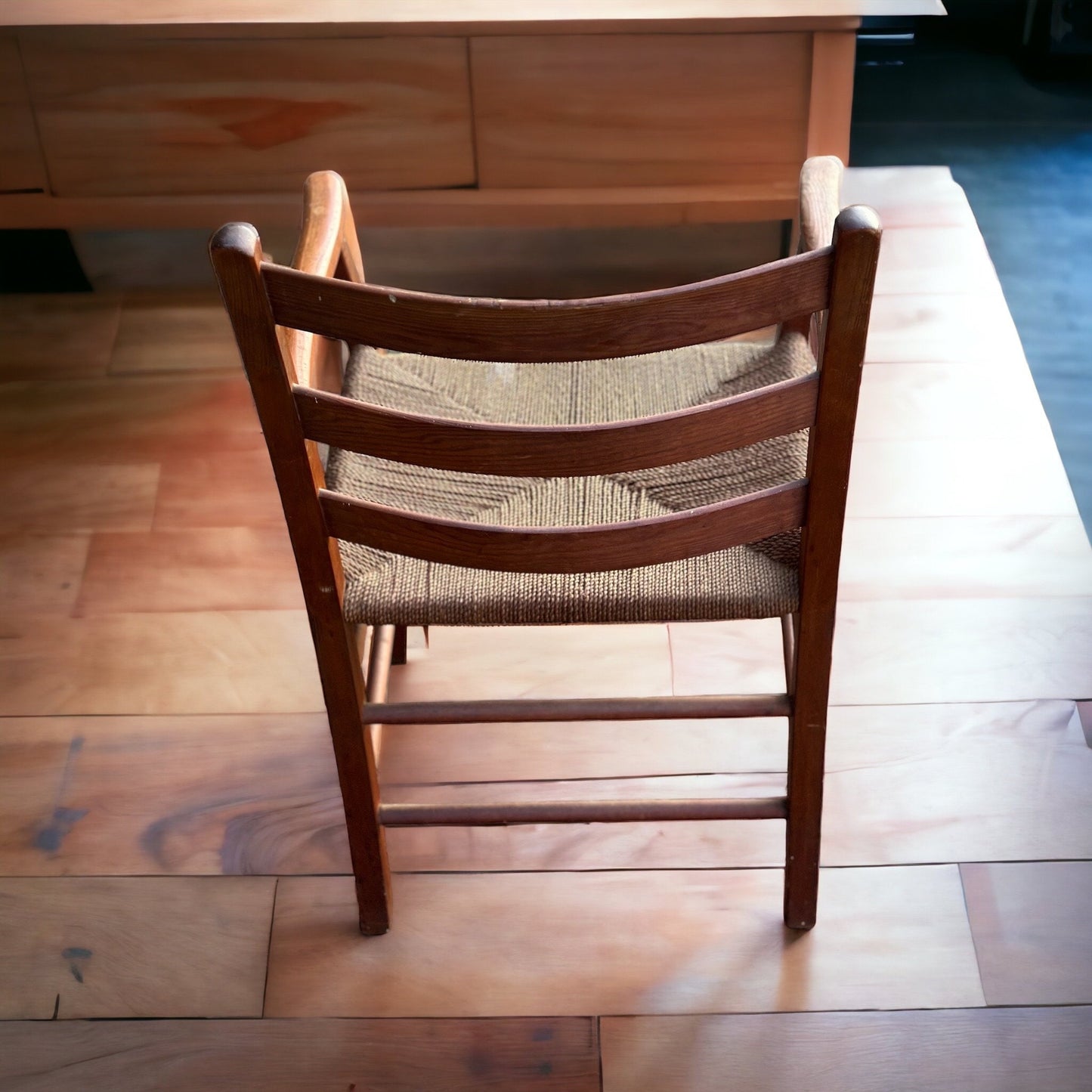 Vintage 1960s Scandinavian Pine and Paper Cord Fireside Carver Chair