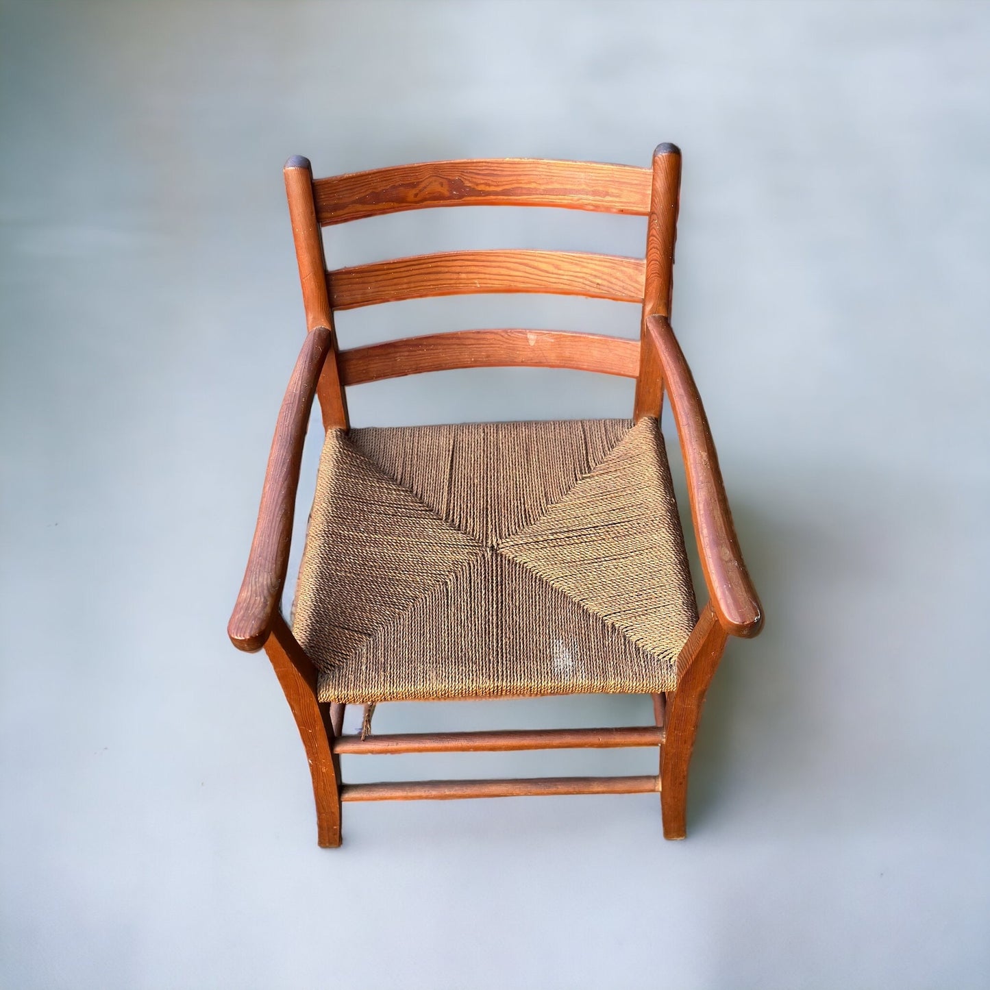 Vintage 1960s Scandinavian Pine and Paper Cord Fireside Carver Chair