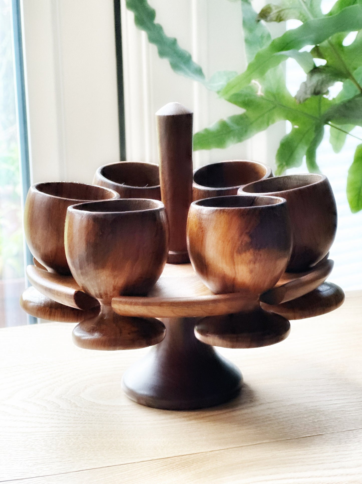 Olive and Teak Wood Eggcup Stand Server