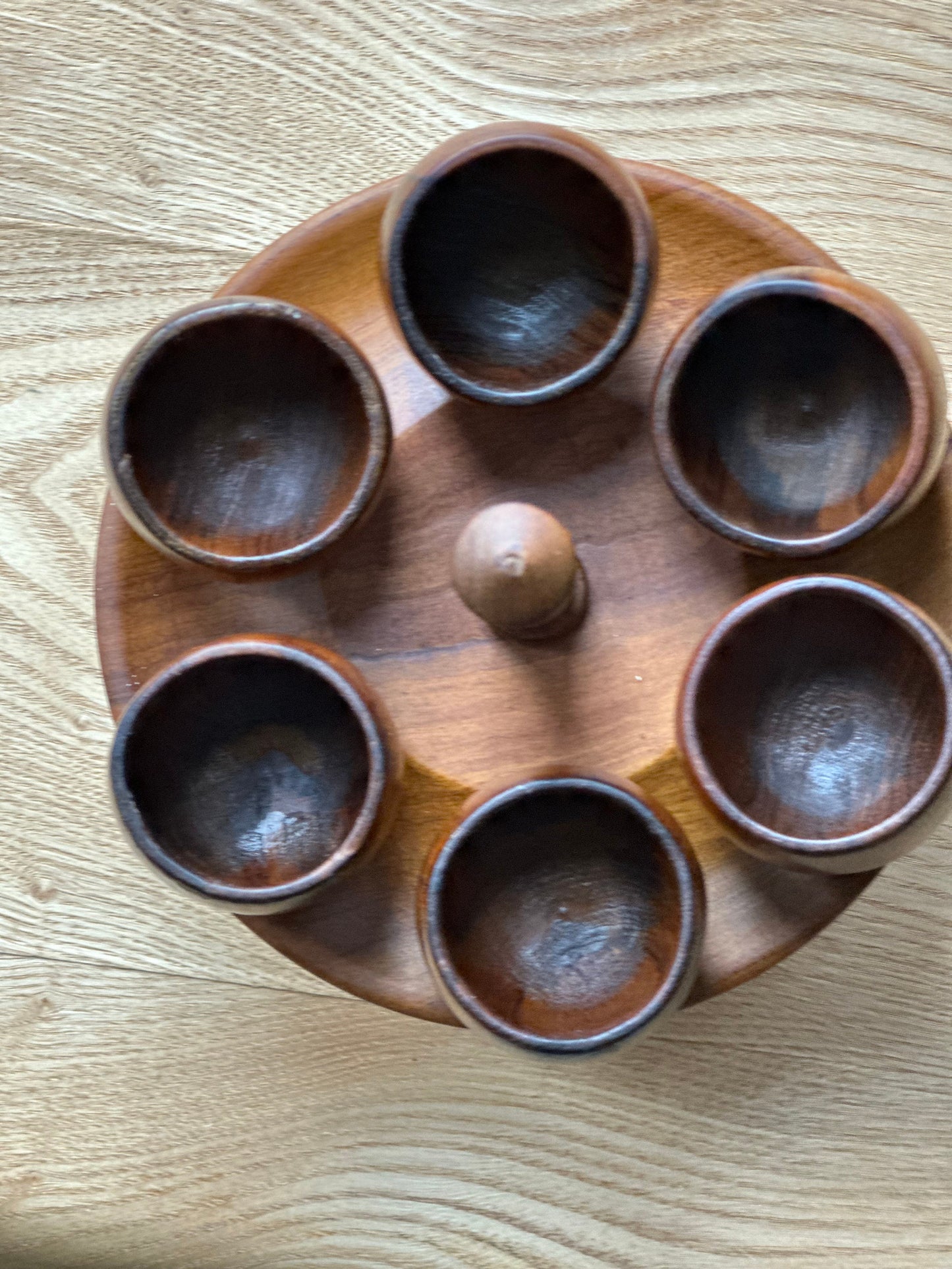Olive and Teak Wood Eggcup Stand Server