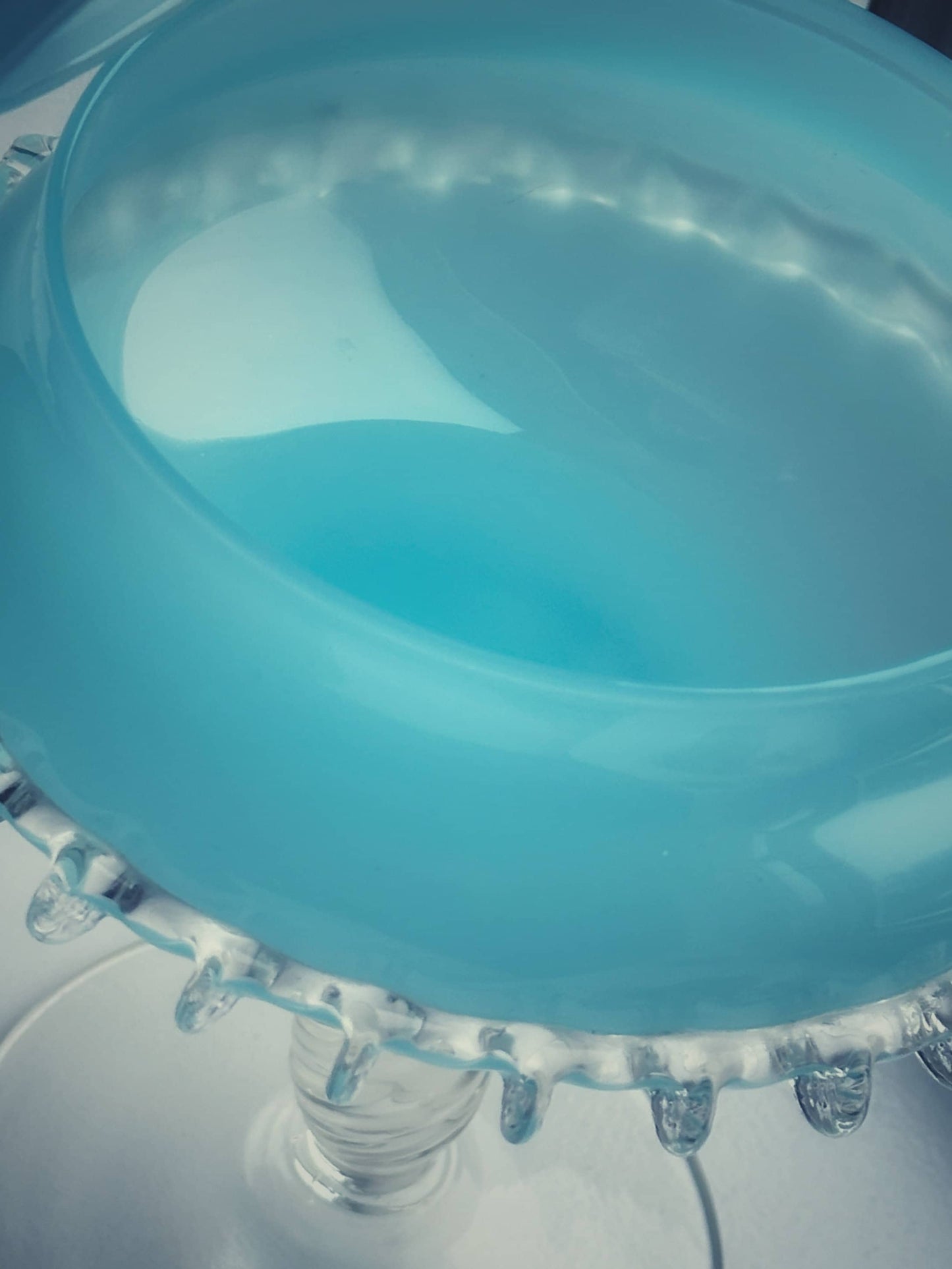 1960s Mid-Century Italian Sky Blue Cased Empoli Glass Pedestal Lidded Compote Candy Dish Midcentury