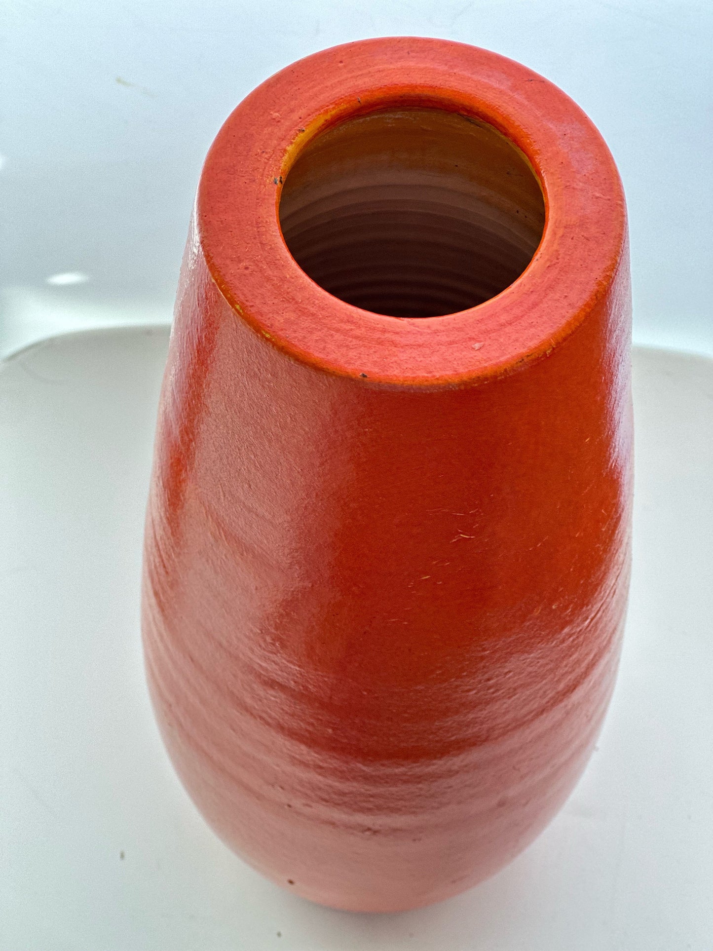 Vibrant Vintage Coiled Stoneware Vase - 1960s-70s Orange