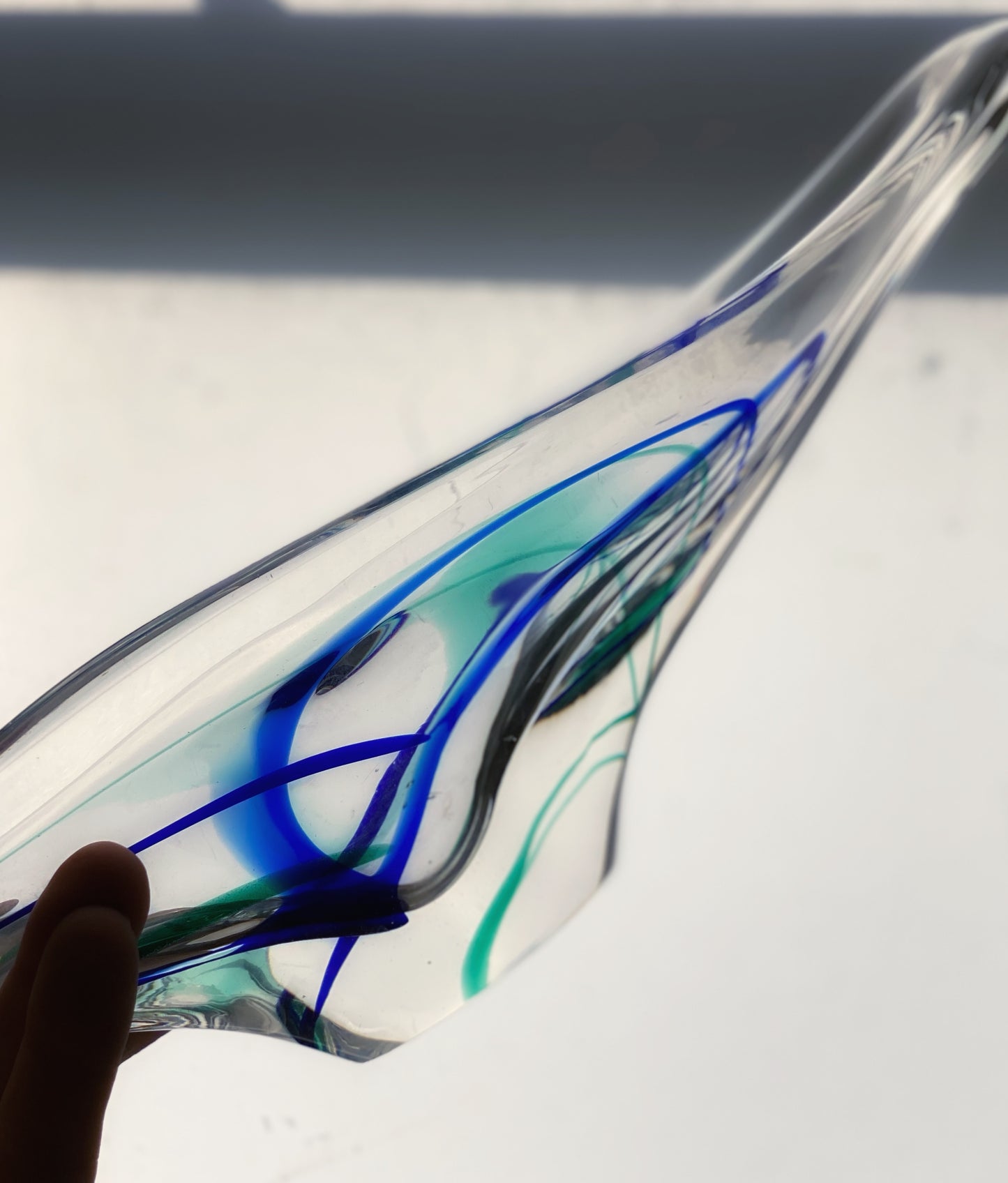 Vintage Glass Bowl by Max Verboeket for Maastricht Kristalunie, 1960s Blue Green, and Clear Glass