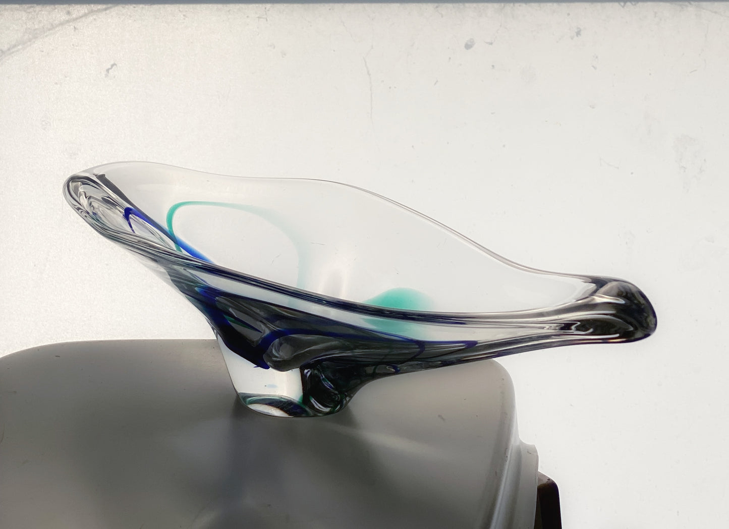 Vintage Glass Bowl by Max Verboeket for Maastricht Kristalunie, 1960s Blue Green, and Clear Glass