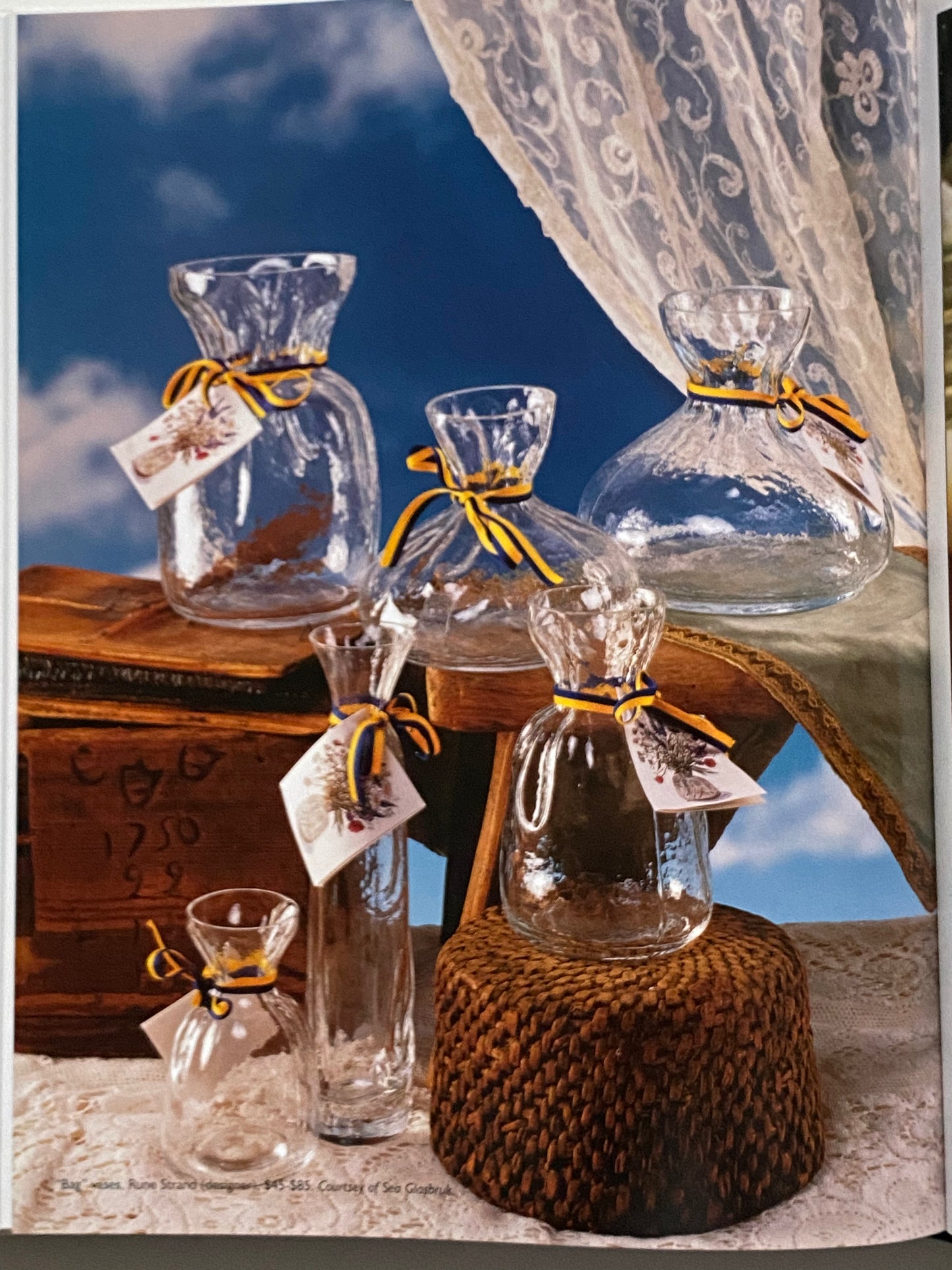 Scandinavian Sea Glasbruk Vase 'Glass Bag’ designed by Rune Strand Textured Glass