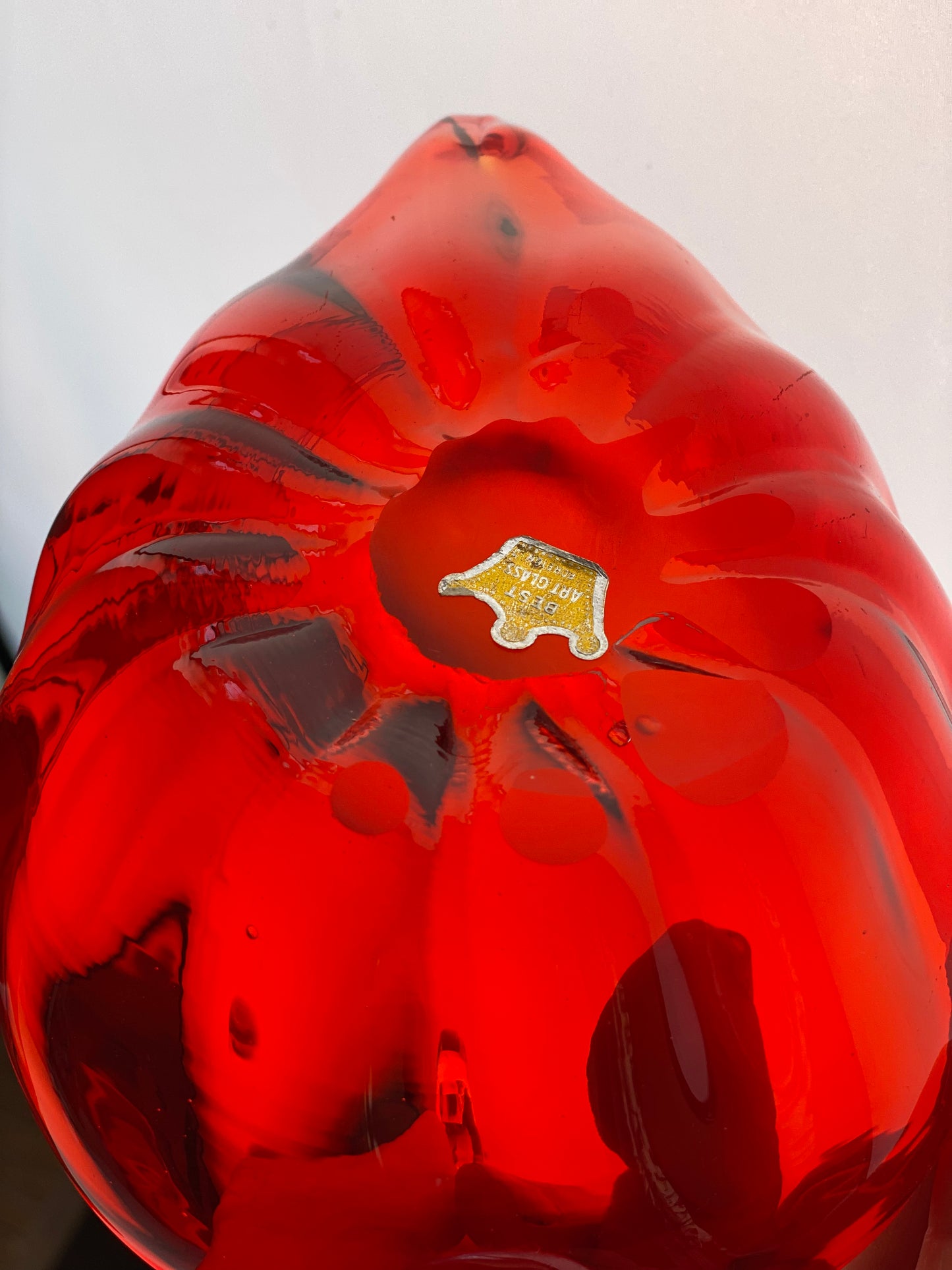 Vintage Japanese Glass Swan 1960s Red Dish / Ashtray