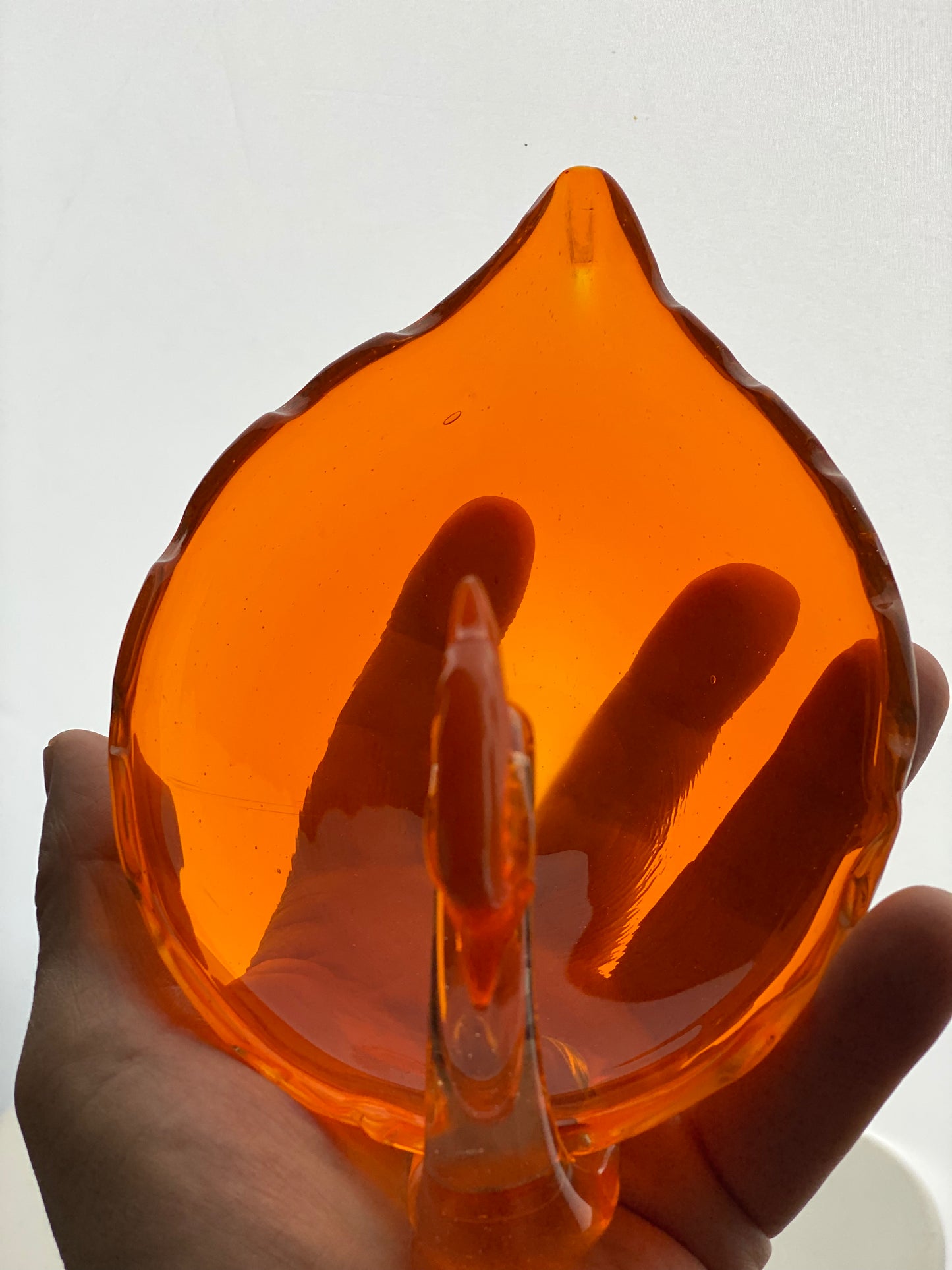 Vintage Japanese Glass Crested Bird 1960s Orange Dish / Ashtray