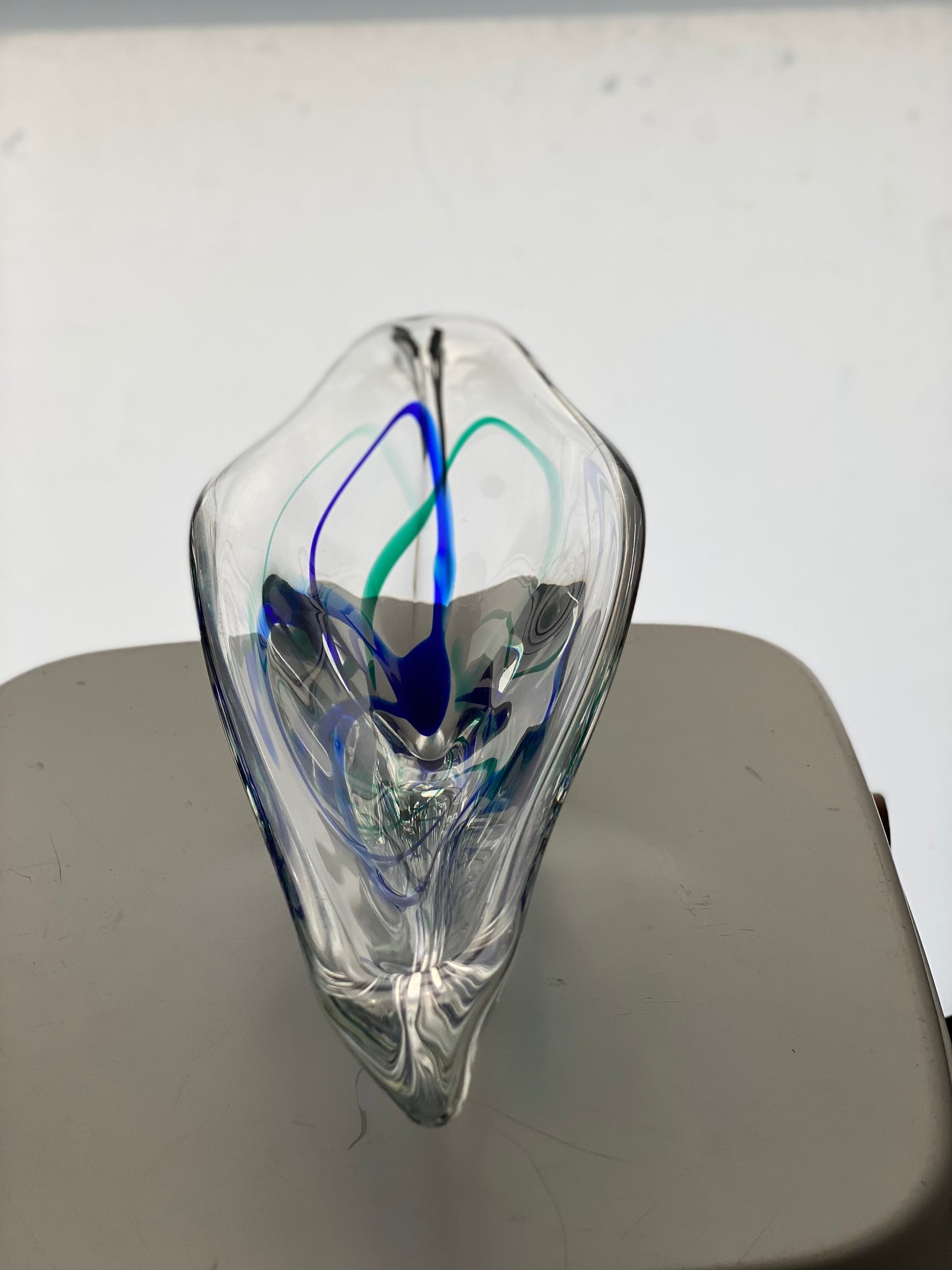 Vintage Glass Bowl by Max Verboeket for Maastricht Kristalunie, 1960s Blue Green, and Clear Glass