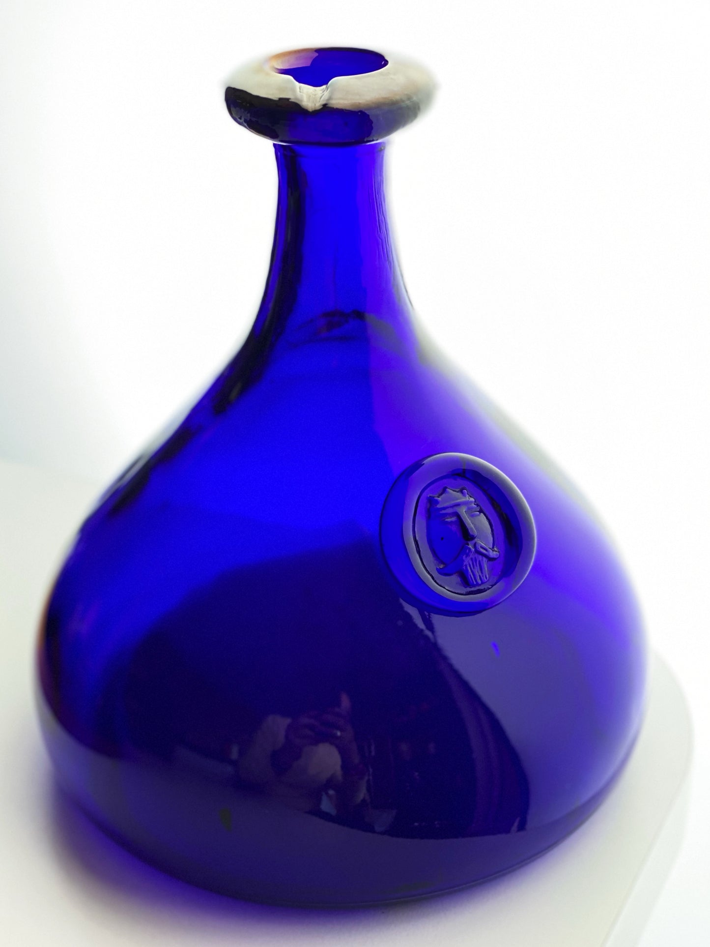 Holmegaard Large Viking Cobalt Blue Glass Decanter, and Eight Glasses,